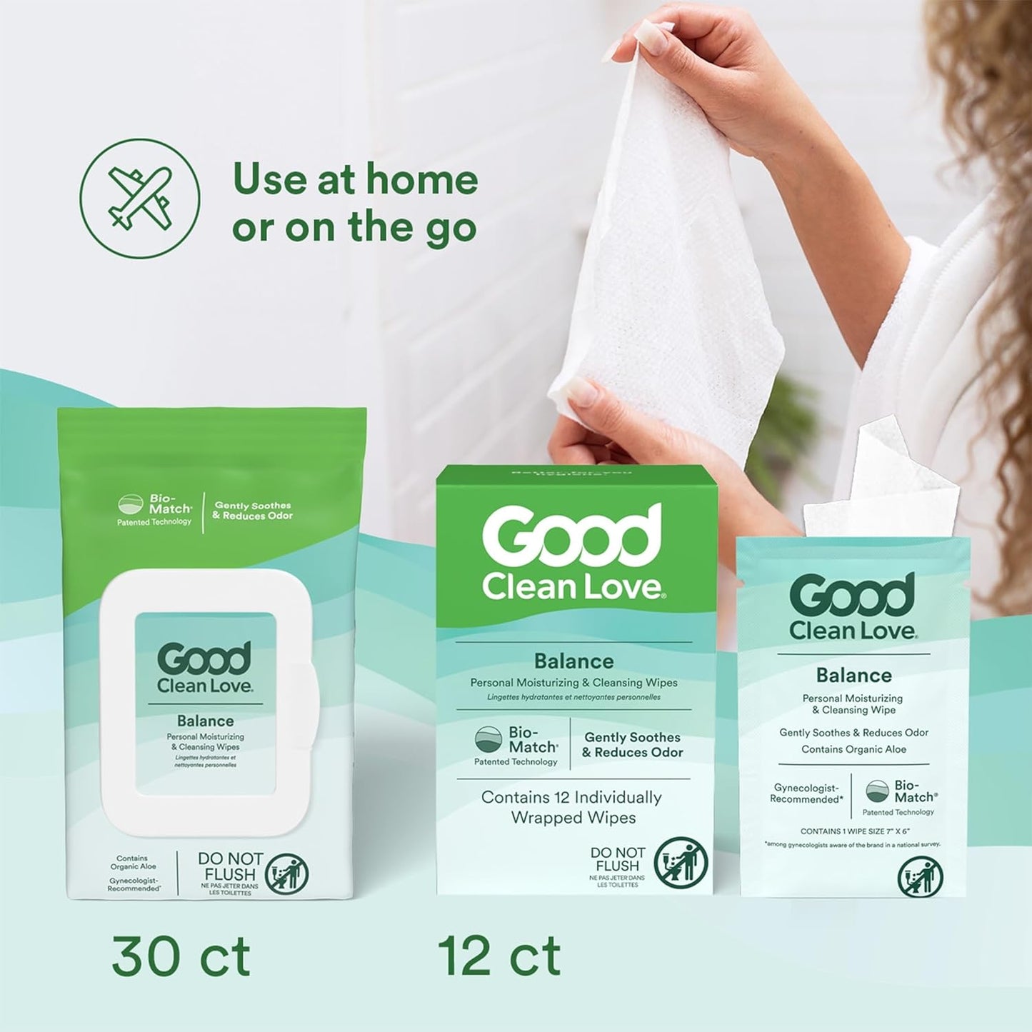 Good Clean Love Balance pH-Balanced Feminine Wipes, Supports Vaginal Health Naturally & Reduces Odor, Non-Irritating Moisturizing & Cleansing Hygiene Product Made with Organic Aloe, (60 Count)