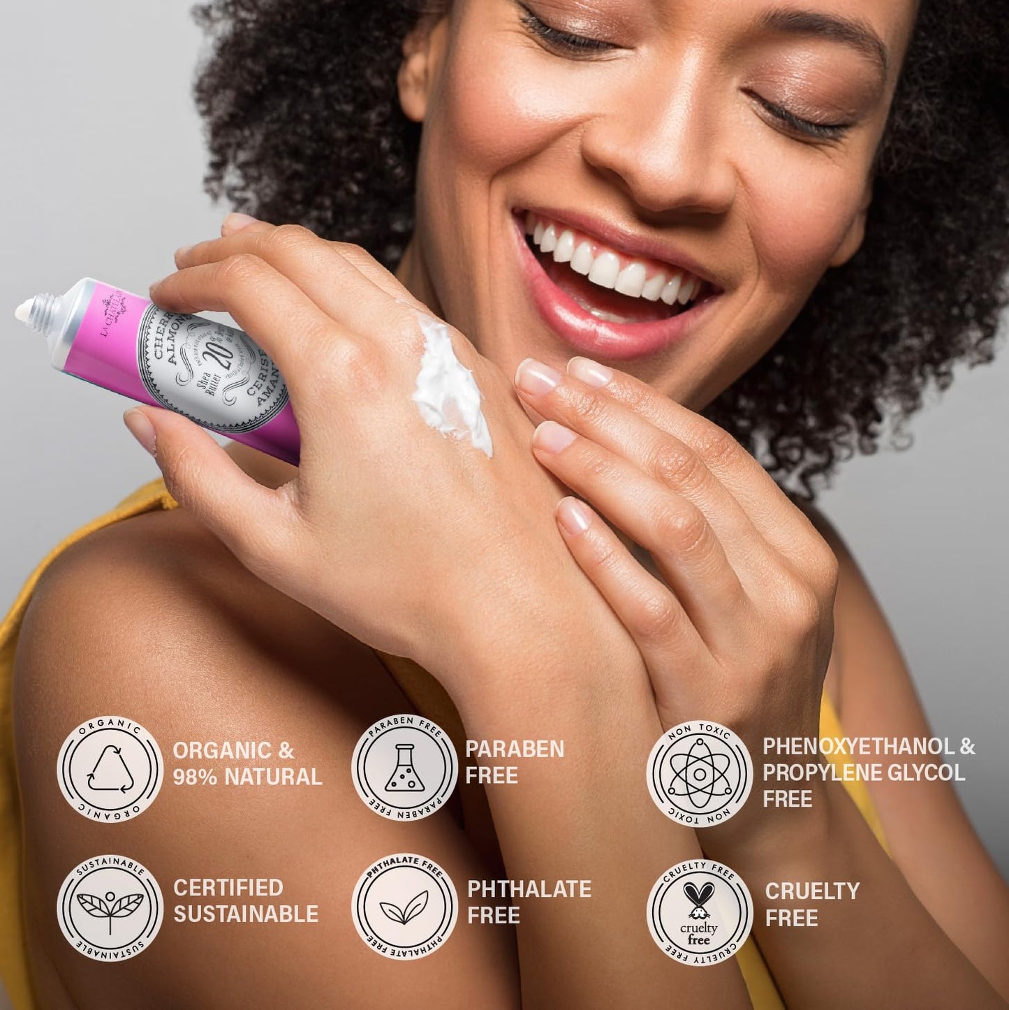 La Chatelaine 20% Shea Butter Hand Cream, Travel Size, Organic Argan Oil, Moisturizing, Nourishing, Repairing, Extra Rich, Non-Greasy, Made in France, Paraben Free, 1 oz/ 30ml (Cherry Almond)