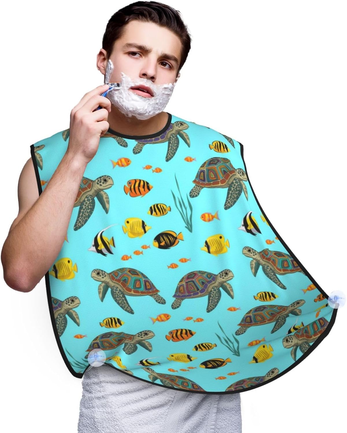 Beard Apron Hair Catcher, Mint Grenn Turquoise Sea Turtles Shave Bib, Waterproof Non-Stick Shaving Bib, Trimming Grooming Tool for Dad Men Anniversary