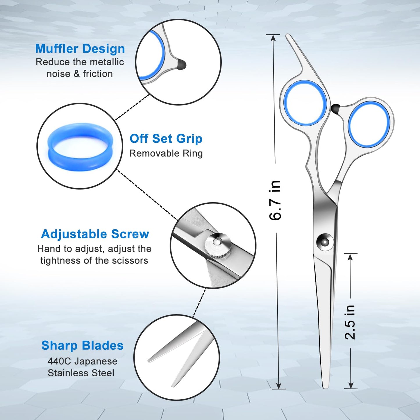 Sirabe 11 PCS Hair Cutting Thinning Scissors Set, Sapphire Professional Haircut Scissors Kit Stainless Steel Barber Texturizing Shears Tools for Salon Hairdressing Home