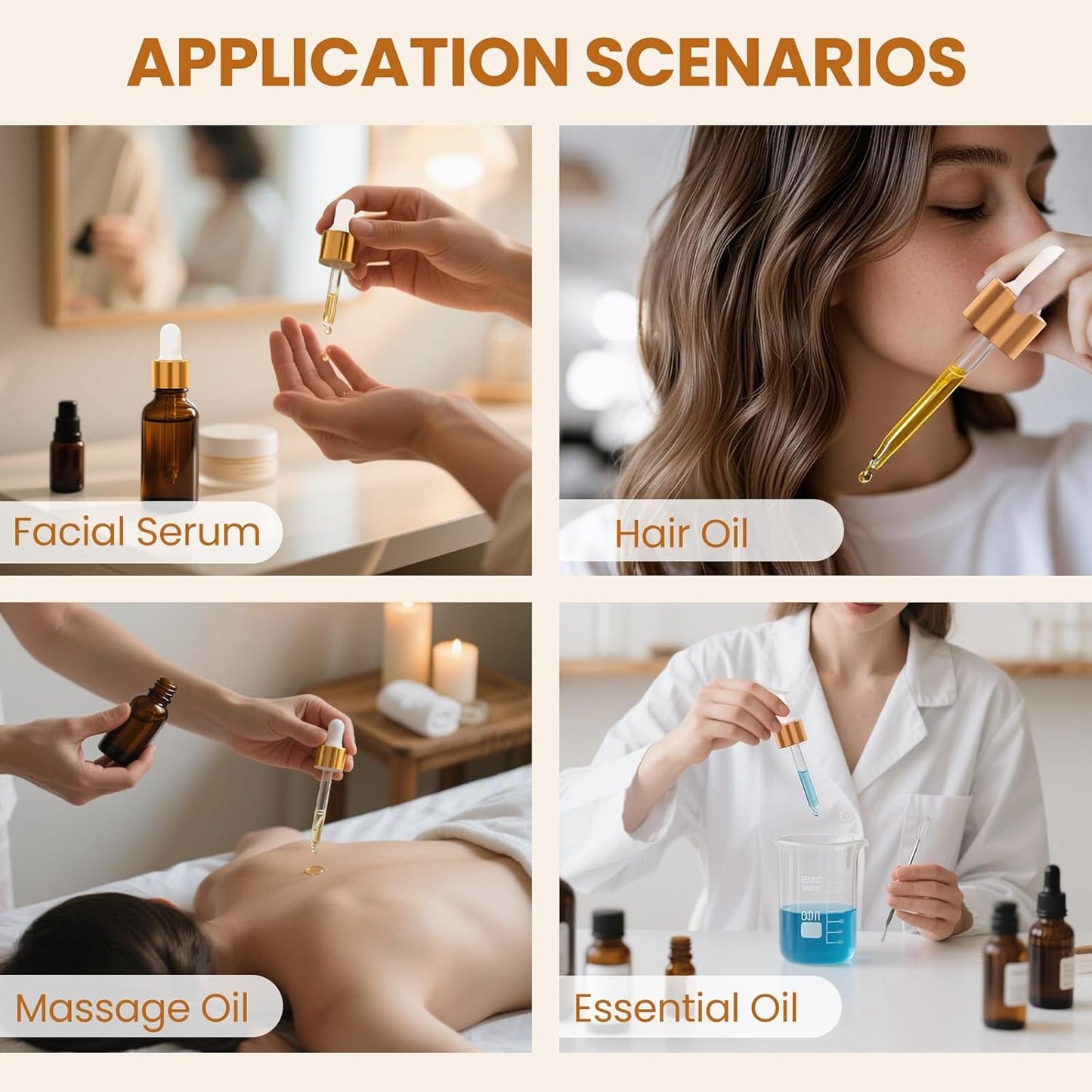 50Pack 1oz Amber Glass Dropper Bottles with Gold Lids, Funnels, Droppers, Extra Caps & Labels – Leakproof, UV Resistant 30ml Empty Bottle for Tinctures, Essential Oils, Beard, Hair Oils