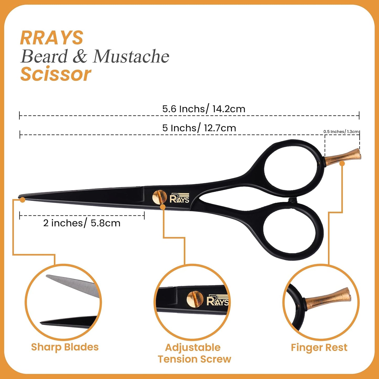 5'' Beard Scissors for Men- German Mustache Scissors with Beard & Mustache Comb- Beard Trimming Scissors with Travel Pouch- Mustache Grooming kit for Men Facial Hair Styling-Mustache Trimmer.