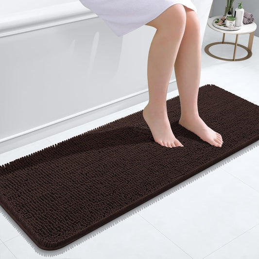 OLANLY Bathroom Rugs 47x17, Extra Soft Absorbent Chenille Bath Rugs, Rubber Backing Quick Dry, Machine Washable Bath Mats for Bathroom Floor, Tub and Shower, Home Decor Accessories, Brown