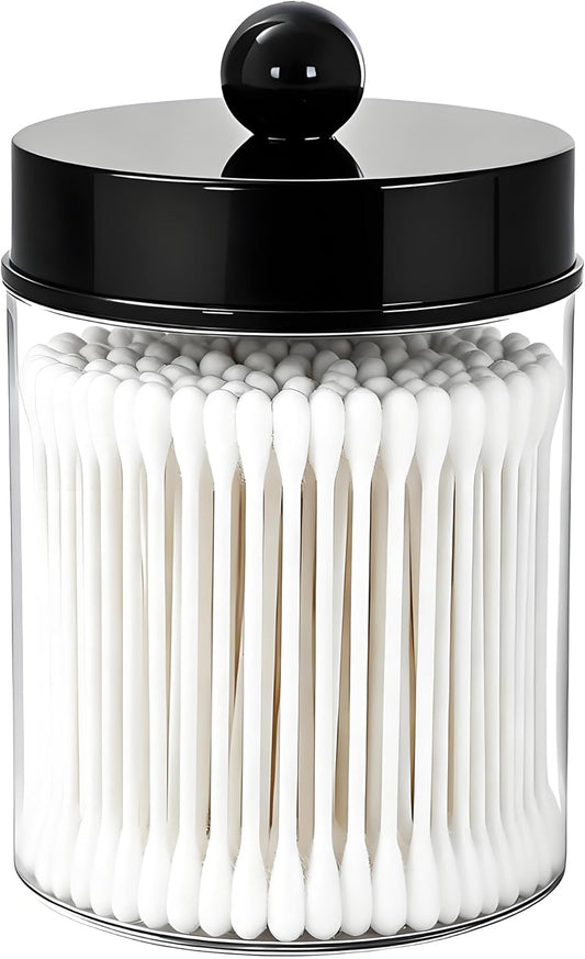 AXX Qtip Dispenser Apothecary Jars Bathroom - Qtip Holder Storage Canister Clear Plastic Jar for Cotton Swab,Q-Tips,Cotton Rounds (F#Black 1Pcs)