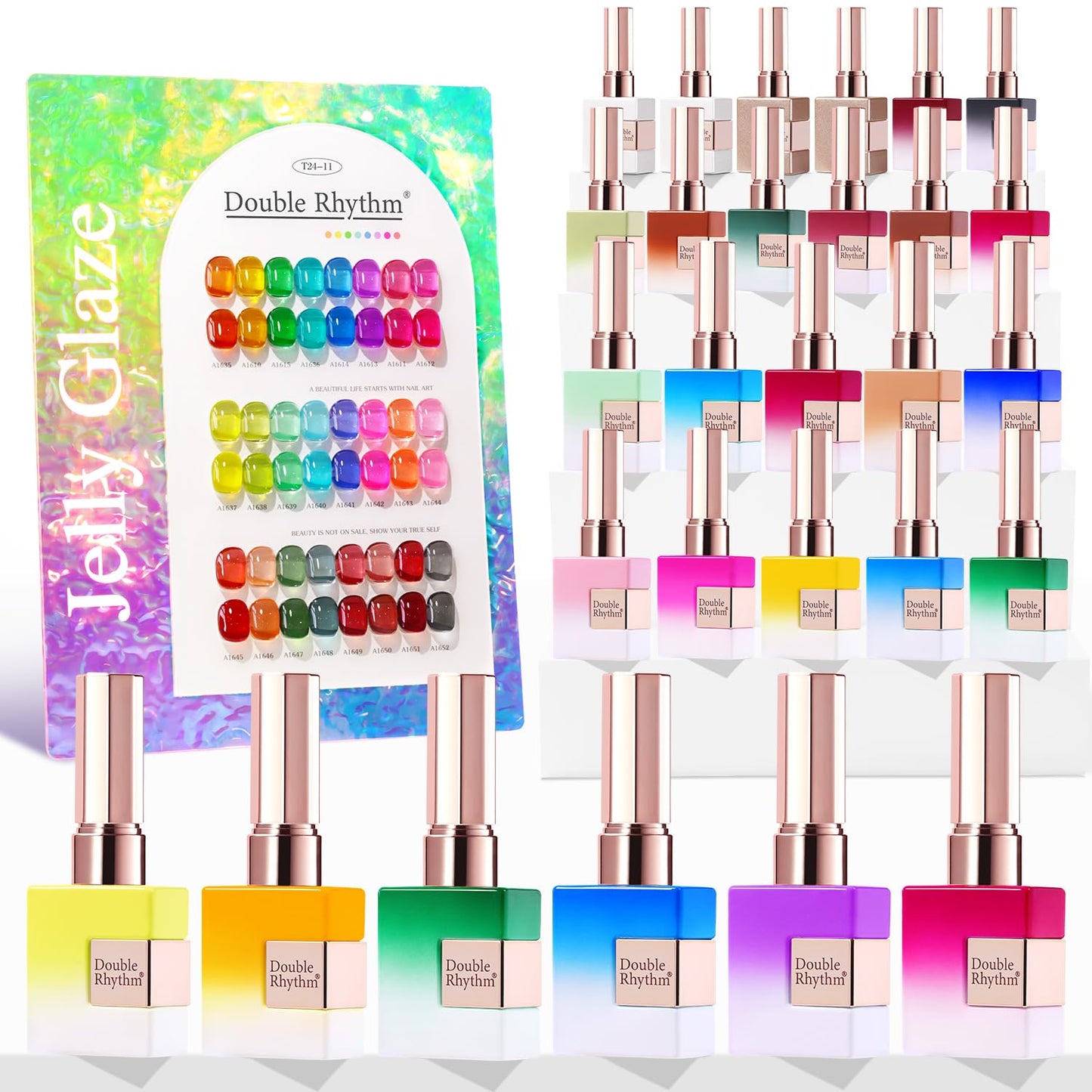 Double Rhythm 28Pcs 0.5Oz Gel Nail Polish Set Same Color Same Bottle Soak Off Gel Polish Kit Nail Art Manicure Salon DIY at Home for Women (Neon Jelly Sheer Collection-T24-11)