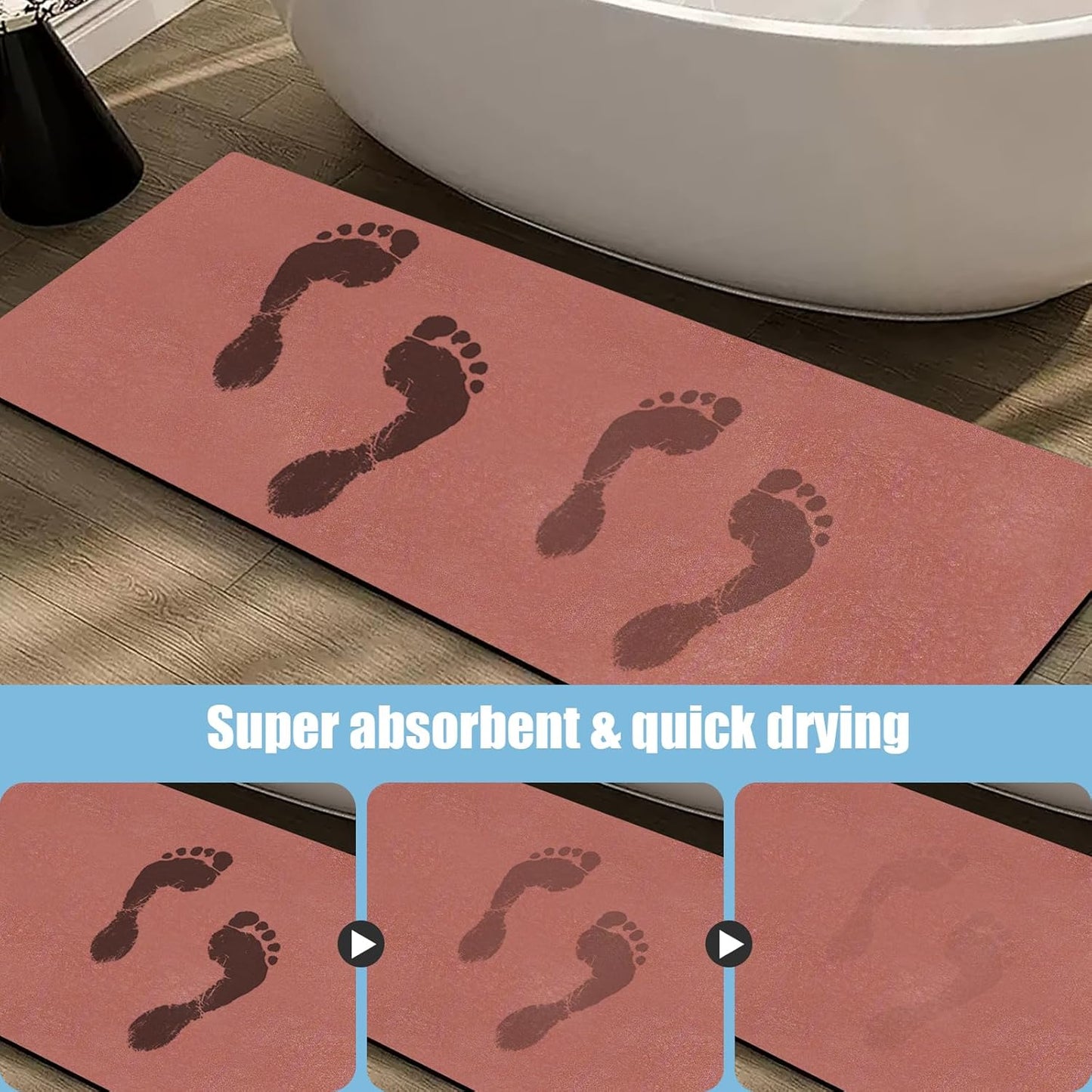 Diatomaceous Earth Bath mat Bathroom Rugs Super Absorbent Quick Dry Non Slip Bath Mat Thin Bathroom Floor Mats Fit Under Door-Shower Rug for in Front of Bathtub Shower, Brown, 23.6"x47.2"