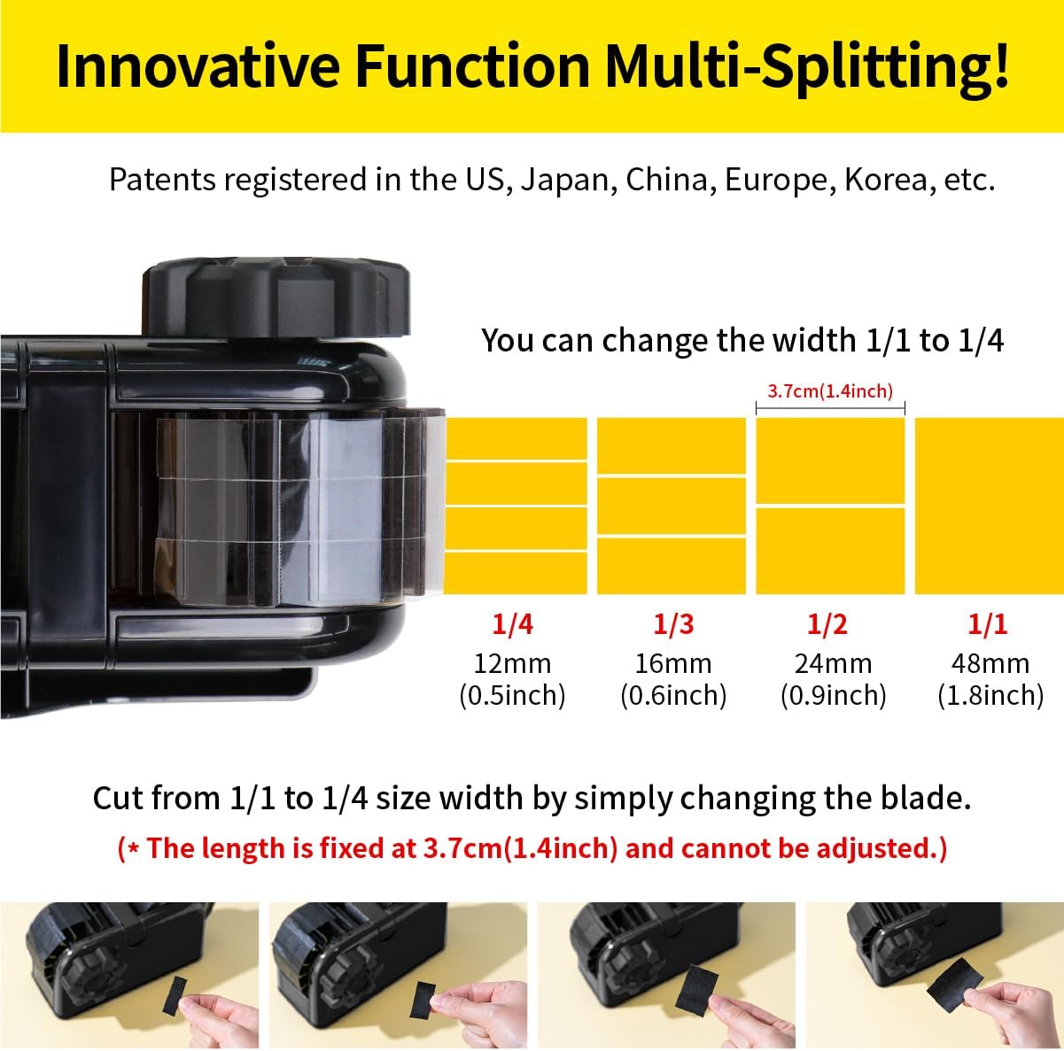 [TENDO°] Multi-Section Tape Dispenser ZO-508: Innovative Cutter for Custom Tape Width (Black)