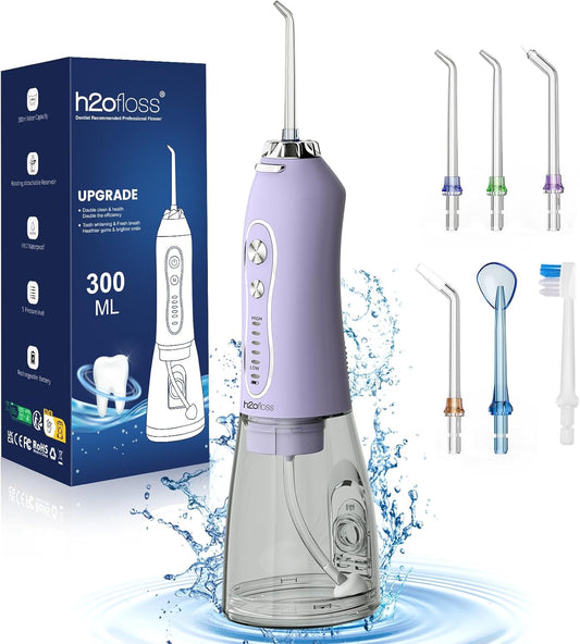 Water Dental Flosser Teeth Pick, H2ofloss Cordless Portable Oral Irrigator 300ML Rechargeable Travel Irrigation Cleaner IPX7 Waterproof WaterFlosser for Home Travel Lavender