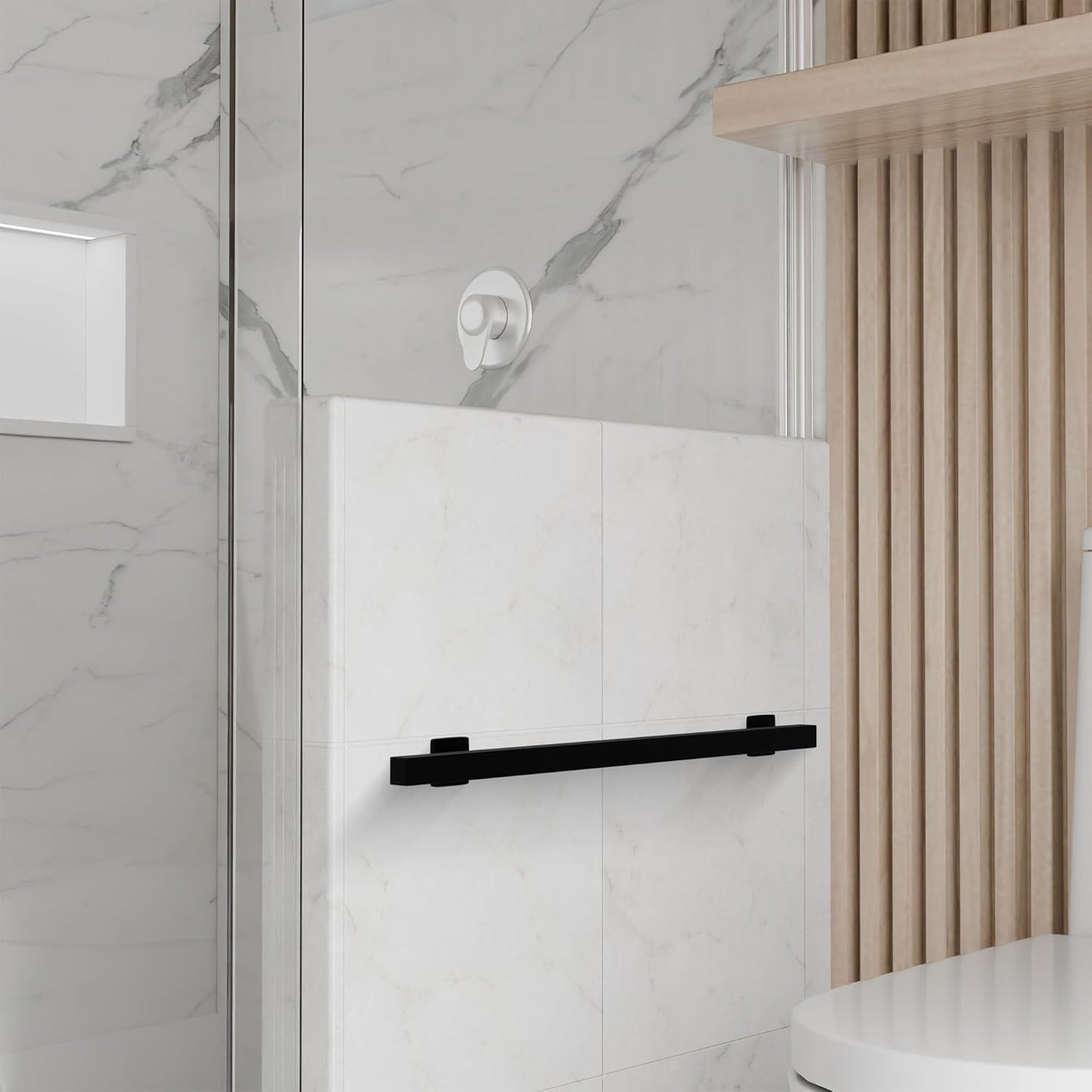 Brixwell Straight Square Grab Bar Stainless Steel Material, Matte Black Finish, 31-1/2" Length, 24" Hole Spacing, Tubular 1-1/4" Diameter, Included Cover Flanges and Mounting Hardware