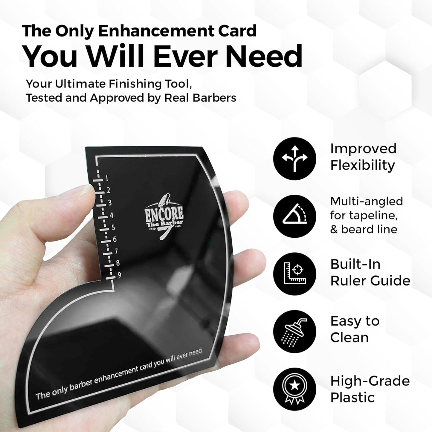 Enhancement Card (Black) | for barbers | crispy lines | hairline repair | Beard lineup | Outline shapeup tool | Design ruler | fiber application guide | waterproof