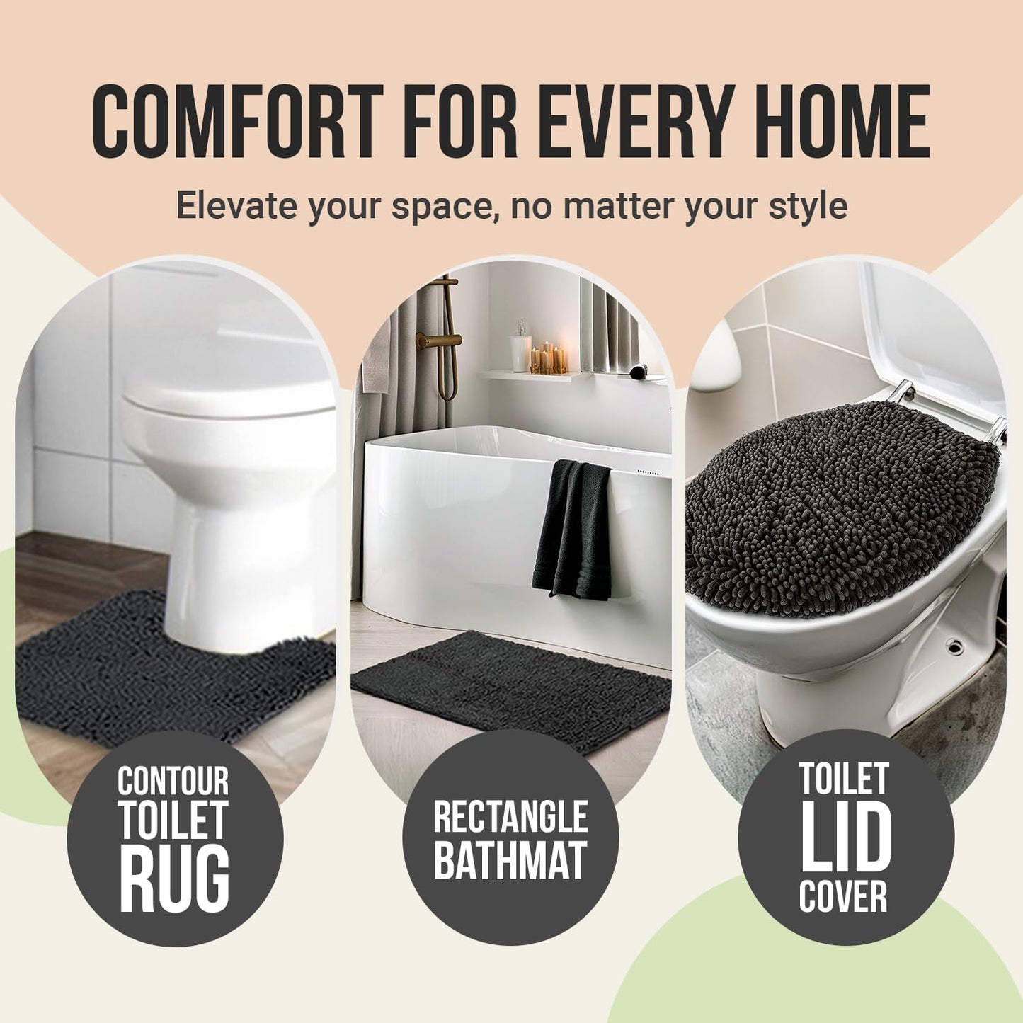 ITSOFT 3pc Non-Slip Shaggy Bathroom Mat Set, Includes 24 x 21 Inches U-Shaped Contour Toilet Rug, 34 x 21 Inches Bathmat and 1 Toilet Lid Cover, Sage Green