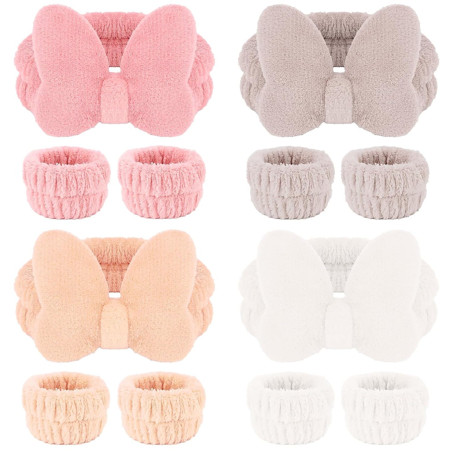 CAVETEE Spa Headband for Washing Face, 4 Pack Fuzzy Skincare Cute Butterfly Hair Band for Shower Yoga Beauty Soft Makeup Skin Care Hair Accessories for Women