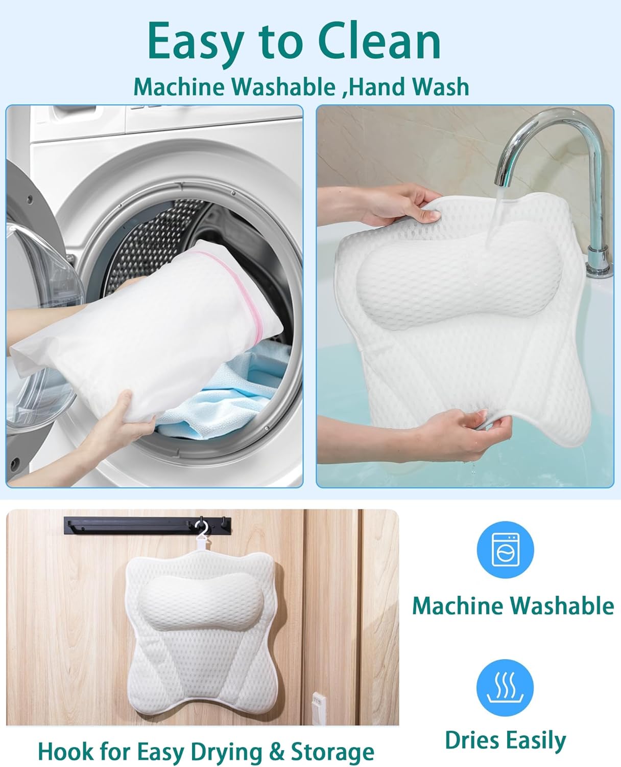 Bath Pillow Bathtub Pillow for Neck Back Support 4D Bath Tub Pillow with 6 Strong Suction Perfect Bath Gift for Women