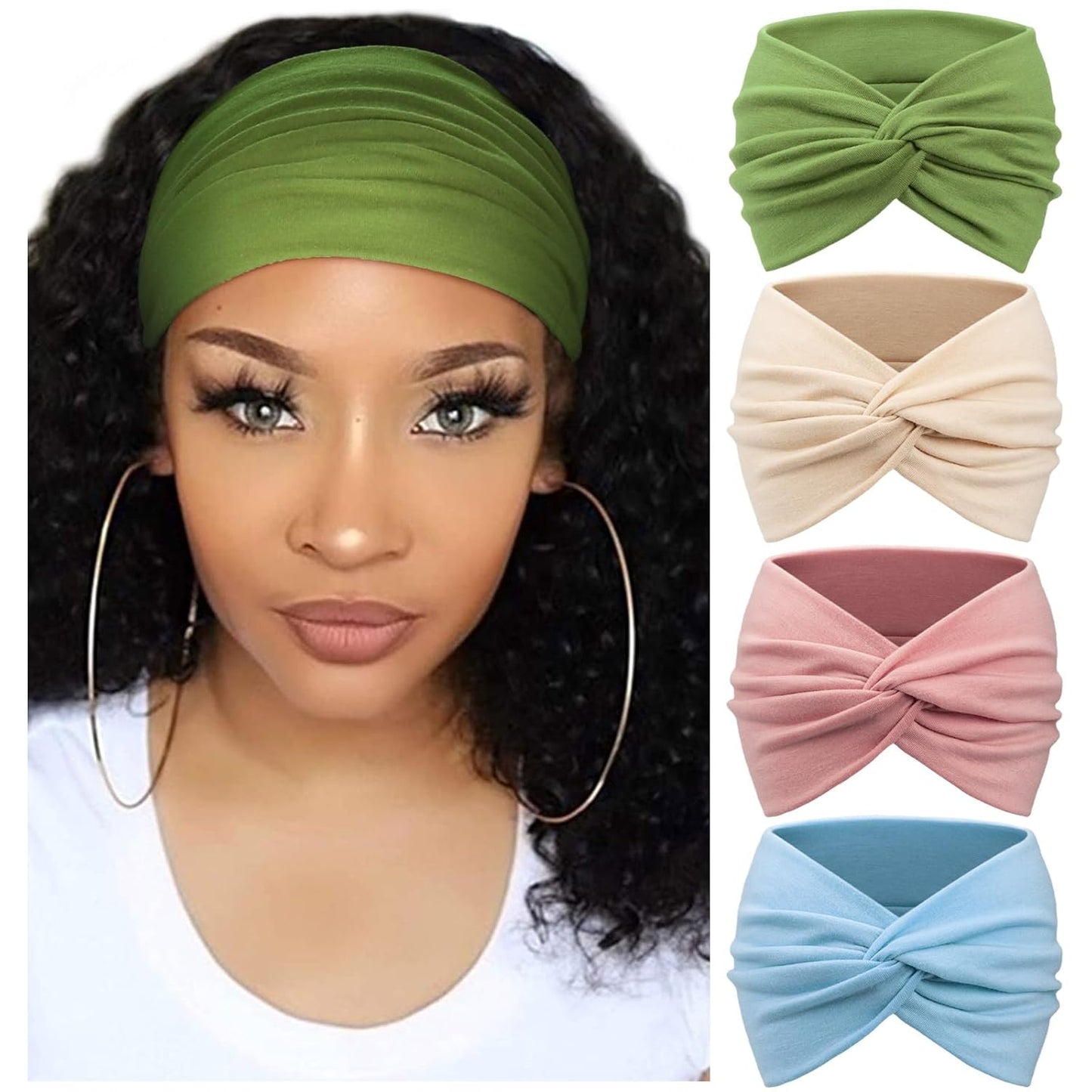 Extra Wide Headbands for Women Large Turban Headband Non Slip Boho Elastic Hairband Hair Twisted Knot Head Bands Accessories