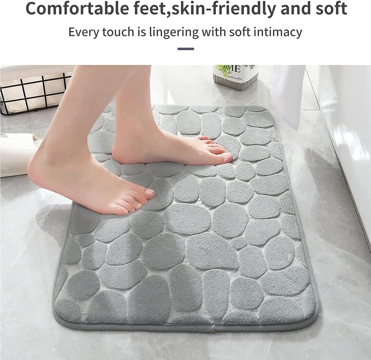 YIHOUSE Memory Foam Bath Mat Cobblestone Bathroom Rugs Super Water Absorbent Bath Mats for Bathroom Machine Washable Bath Rugs(24 x 36,Light Gray)