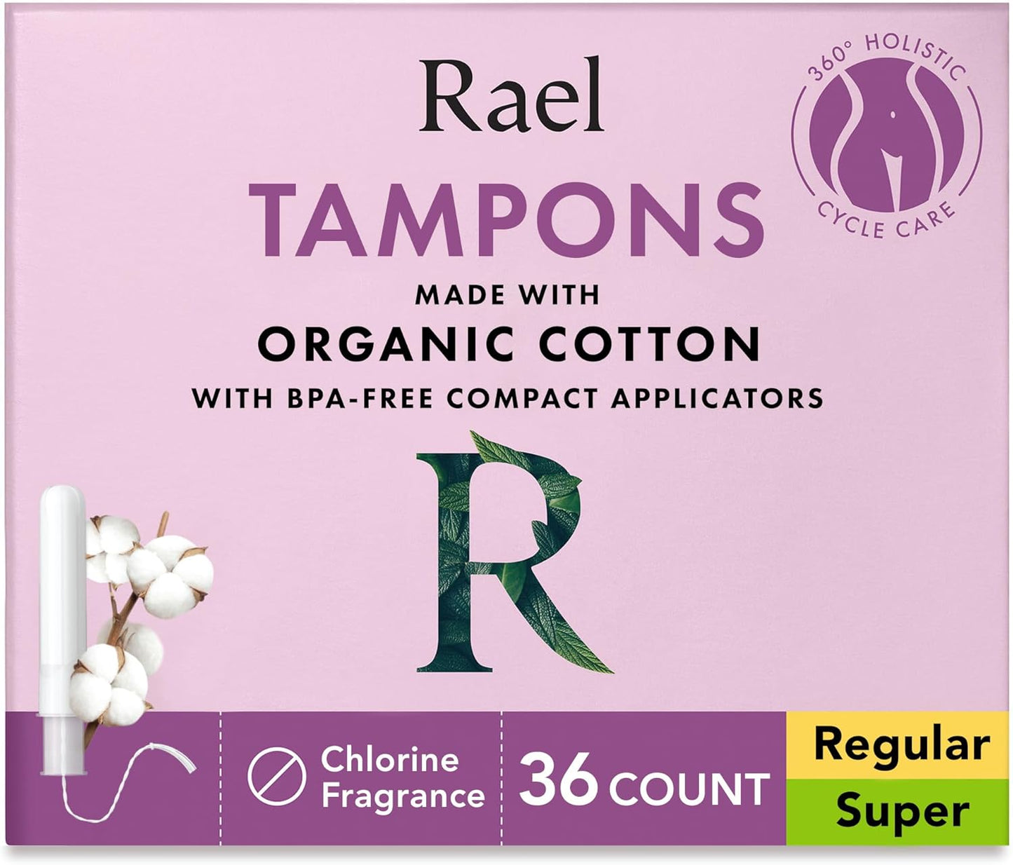 Rael Tampons, Compact Applicator Tampon Made with Organic Cotton, Multipack, Regular and Super Absorbency, BPA-Free, Chlorine-Free, Leak Locker Technology (36 Count, Bundle)