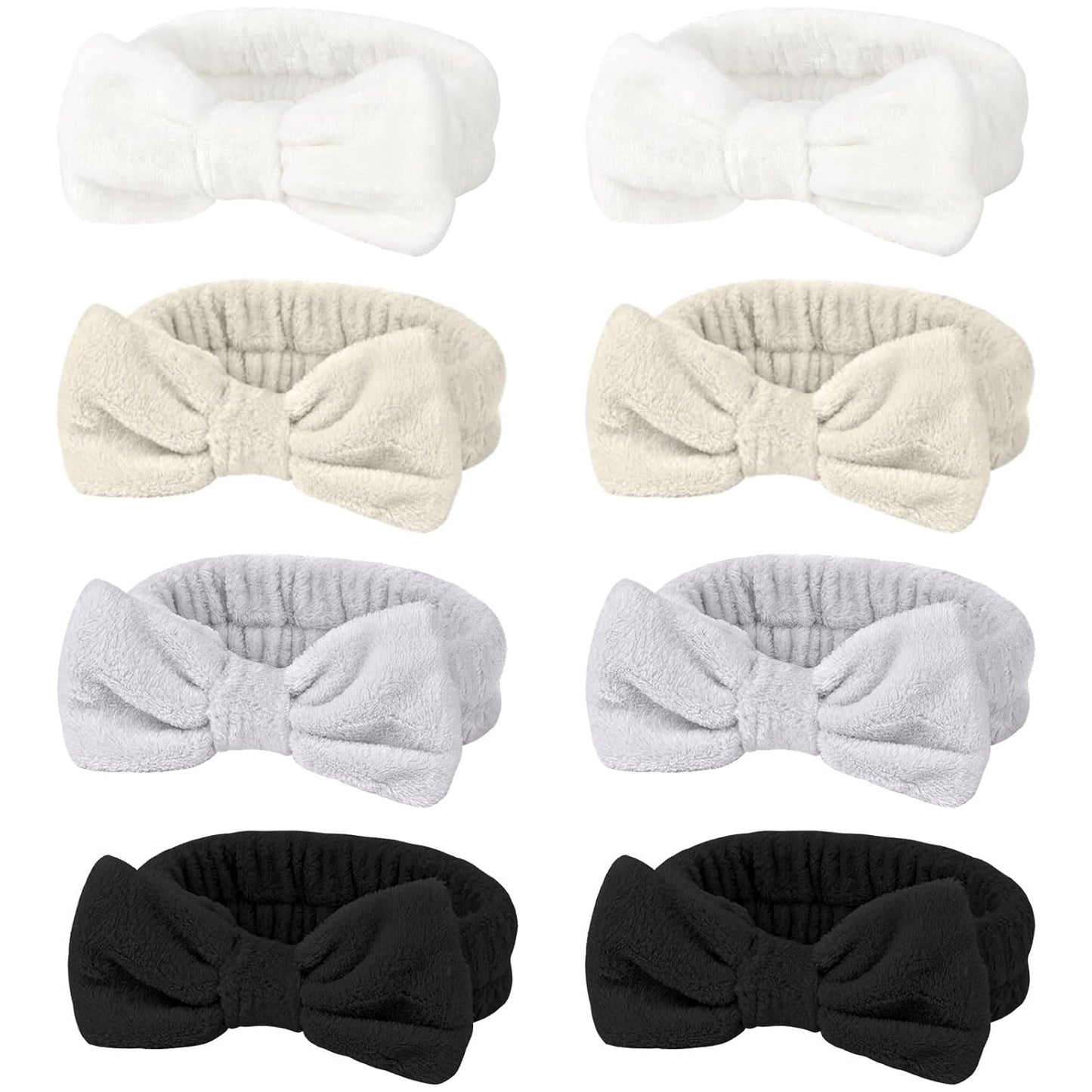 Ondder Spa Terry Cloth Headbands - 8 Pcs Cute Makeup Bow Headbands for Women, Skincare and Face Washing