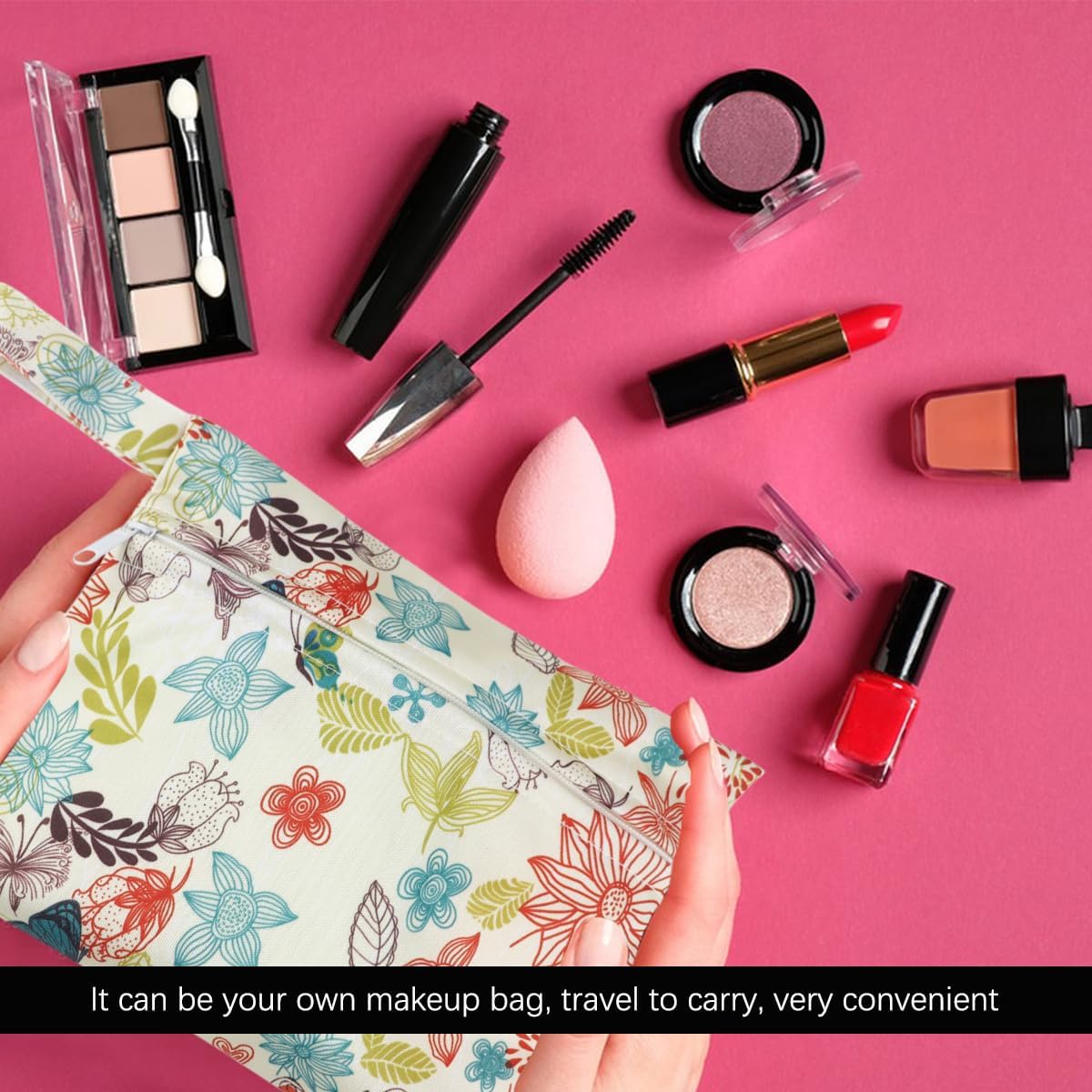 Sanitary Napkin Storage Bag Menstrual Pads Holder Bag Waterproof Period Bag Tampons Collect Bag Portable Mini Storage Pouch with Zipper for Women Girls (Flowers)