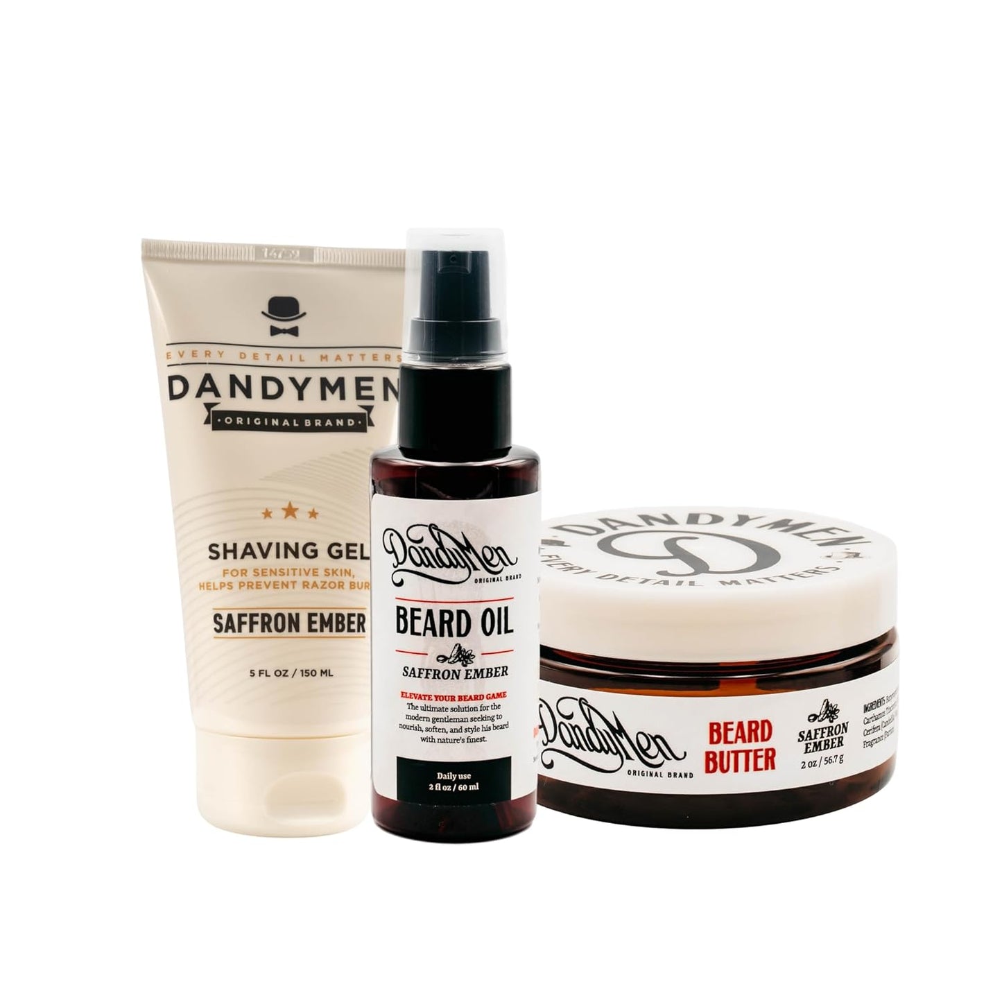 Beard Grooming Set – Beard Oil, Beard Butter & Shaving Gel – Hydrate, Soften & Style (3-pack, Saffron Ember)