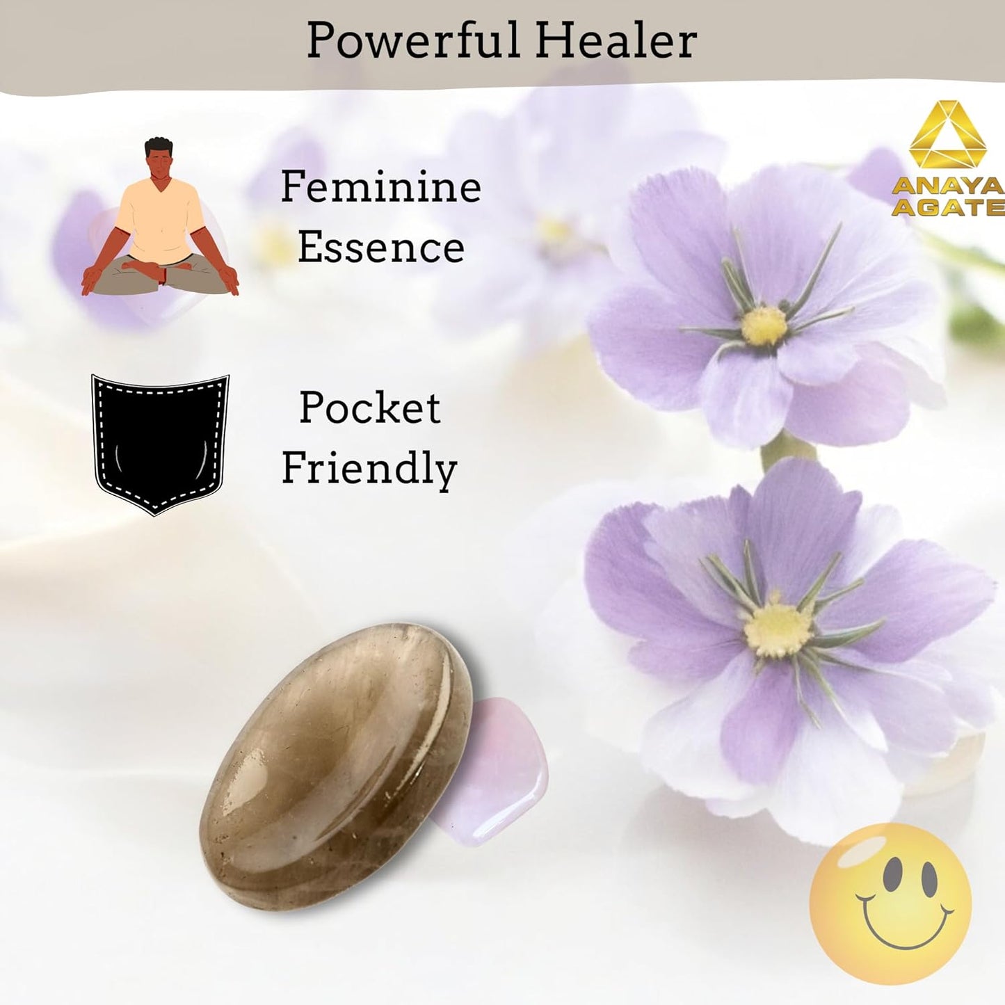 Smoky Quartz Worry Stones – Crystal Thumb Worry Stone for Anguish, Stress – Relaxing and Soothing Balance Stones for Meditation, Stress Relief – Healing Stones and Crystals for Men and Women