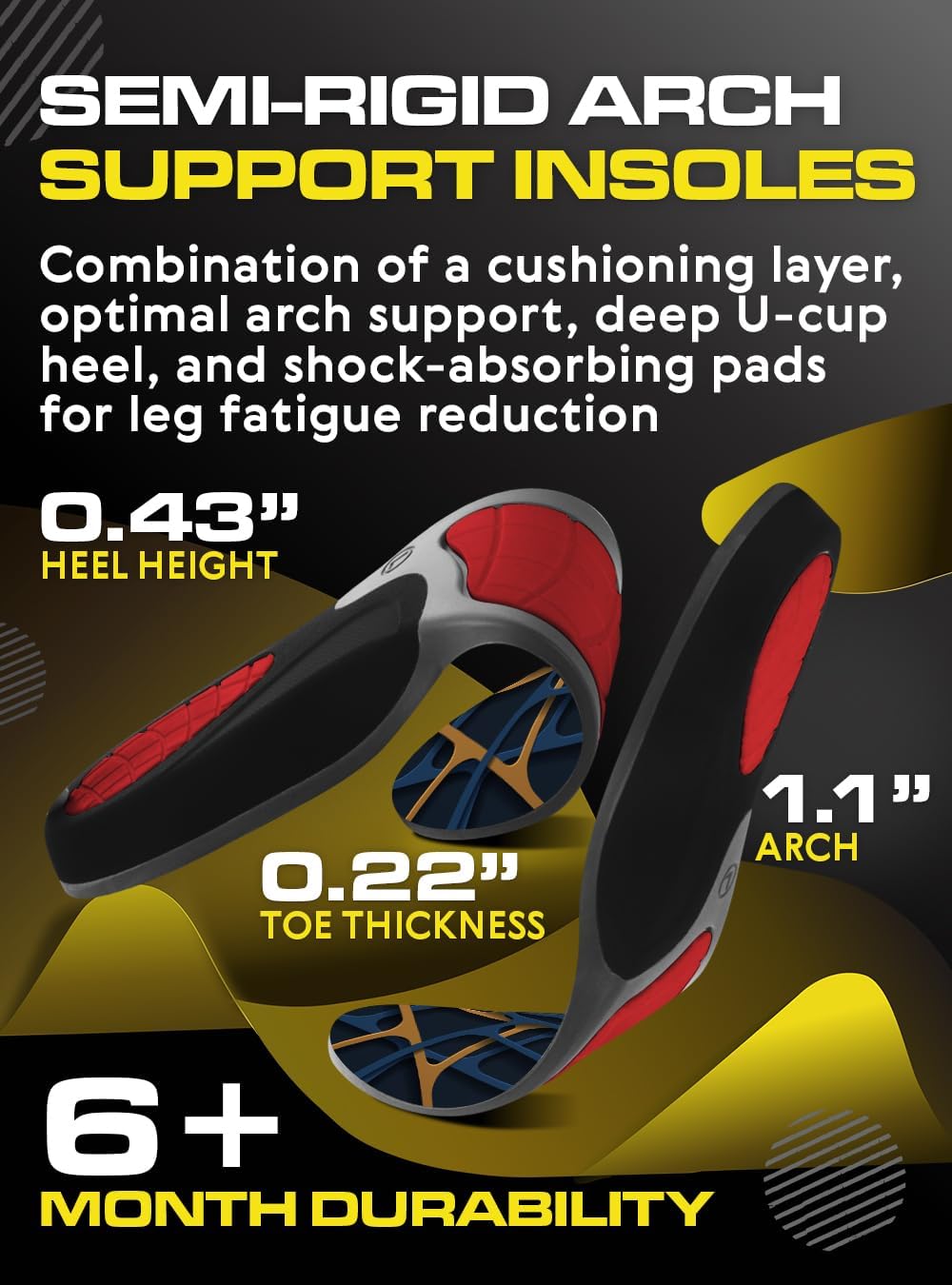 (New) Work Orthotic Insoles - Anti Fatigue Medium Arch Support Shoe Insert Men Women - for Plantar Fasciitis Flat Feet Leg - Relieve Foot Pain - Work Boot Insoles Standing All Day (L, Blue Lines)