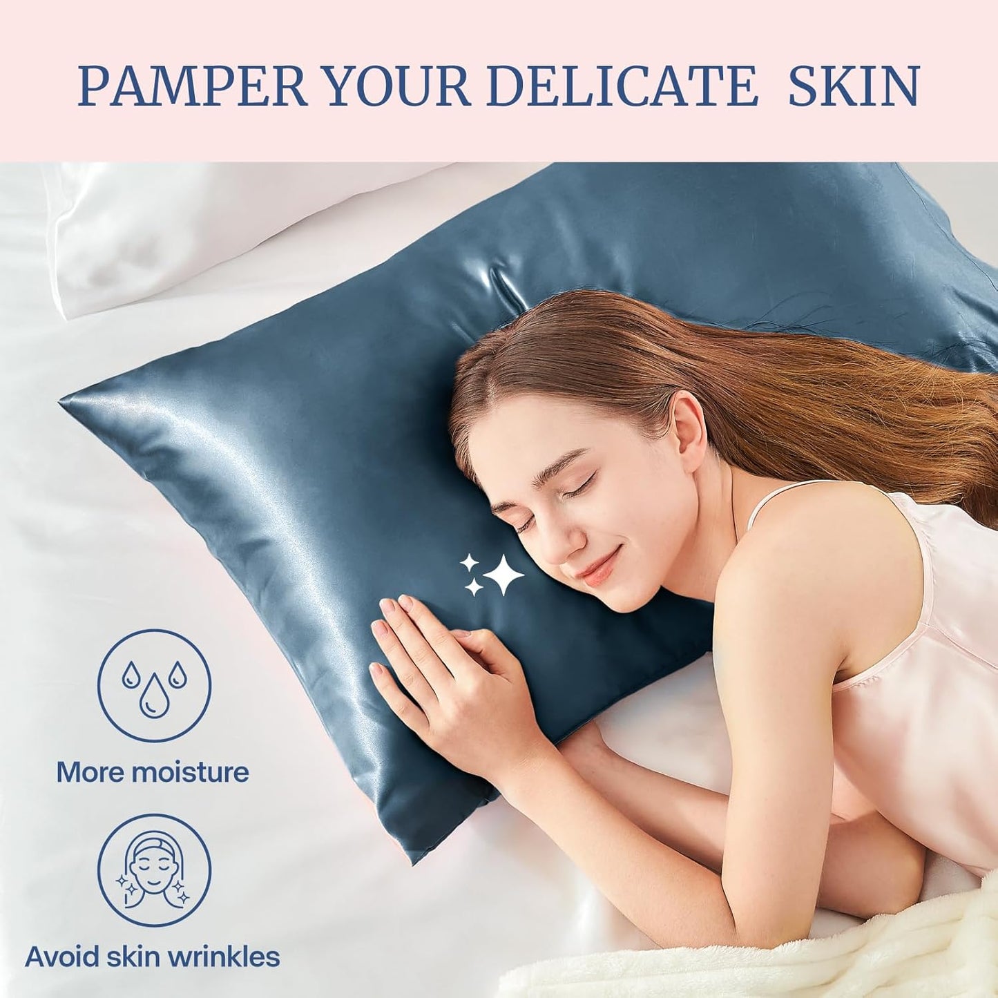 BEDELITE Satin Pillowcase for Hair and Skin, Super Soft Similar to Silk Pillow Cases 4 Pack with Envelope Closure, Cooling Pillowcases for Women Men (20"x36" King Size, Bluesteel)