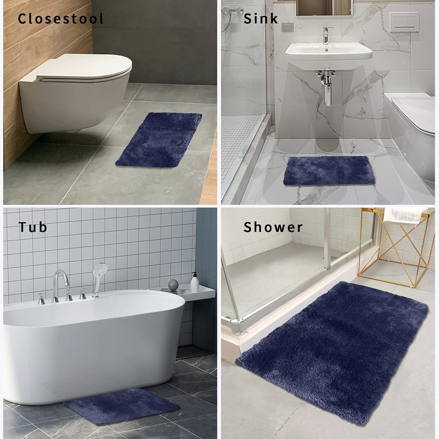 FIFU Bathroom Rugs 17" W x 24" L, Bath Mat for Bathroom, Bedroom, Laundry Room & Kitchen, Non-Slip Rubber Latex Backing, Extra Soft and Absorbent Microfiber Carpet, Machine Washable Rug, Navy Blue