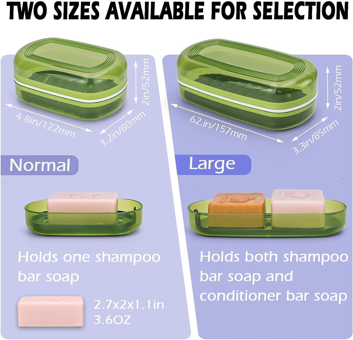 Shampoo & Conditioner Bar Dish,Large Travel Soap Case for Duke Cannon Soap,Shampoo Soap Holder is Compatible with The Kitsch Shampoo bar for Travel, Camping, Gym, Bathroom (Max, Green)