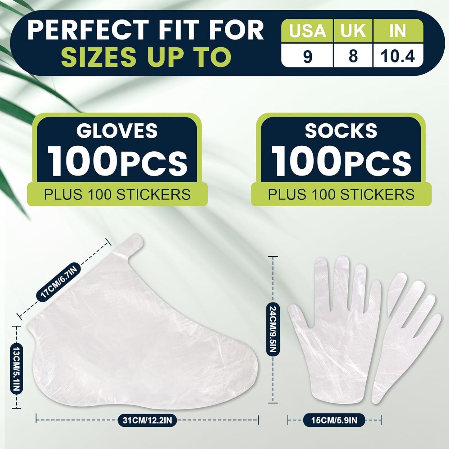 200PCS Disposable Hand & Foot Mask Set, 100P Hand Masks + 100P Foot Masks with Stickers, Leak-Proof Moisturizing Covers for Paraffin Therapy & at-Home Skin Care (Feet Fit up to US 9)