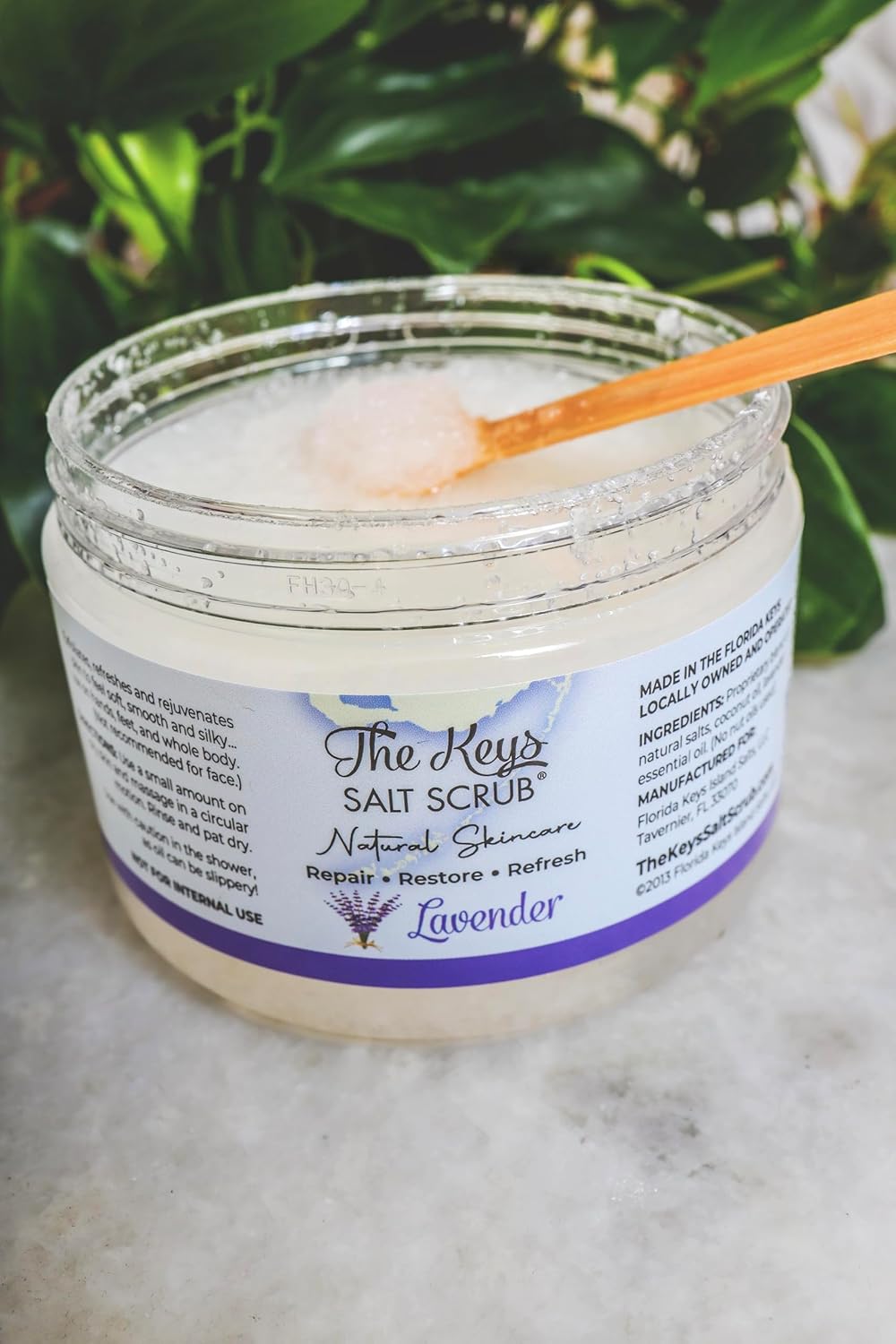 The Keys Salt Scrub -Sea Salt Scrub - Exfoliating Body Scrub with Wooden Spoon - Moisturizing Exfoliator for Hands, Foot, Bath, (12 Ounce (Pack of 3), Lavender)