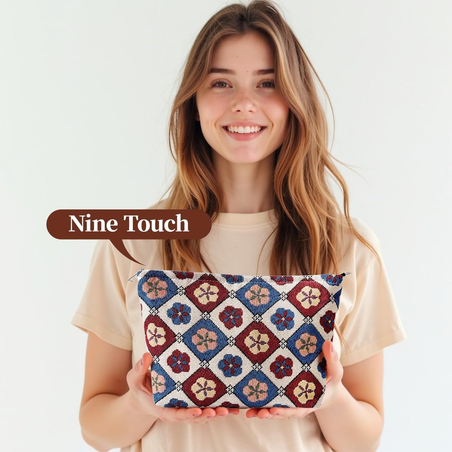 Vintage Floral Cosmetic Bag for Women, Makeup Pouch for Purse, Elegant Toiletry Organizer for Mature Ladies & Moms, Classic Pattern, Small Travel Zipper Bag