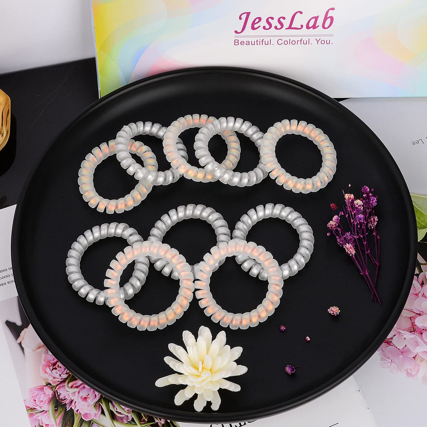 JessLab Spiral Hair Ties for Women, 10-Pack Traceless No-Damage Ponytail Holders, Coils Hair Bands for Girls, Assorted Colors