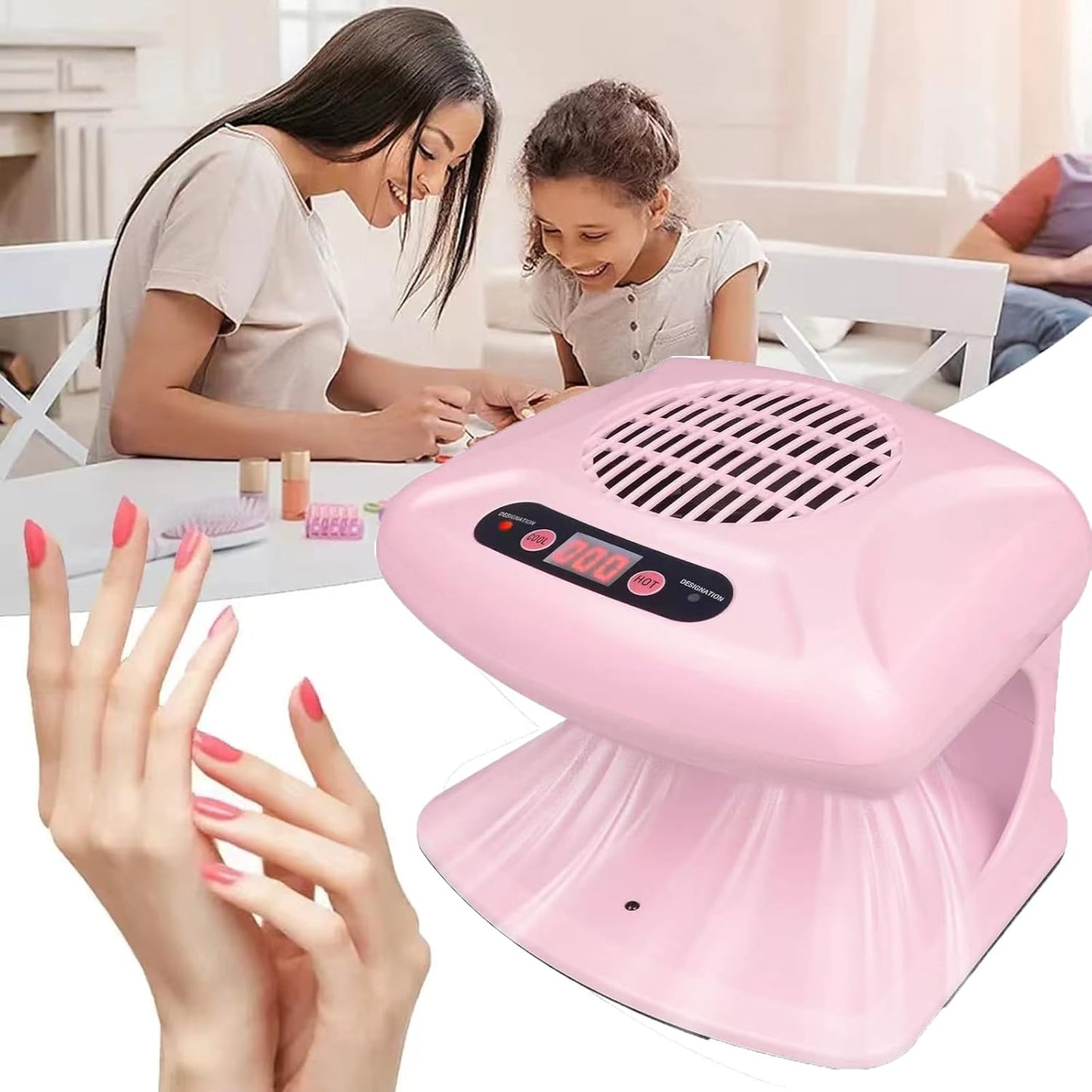 Nail Dryer for Regular Polish 300W 2 in 1 Nail Drying Fan with Auto Sensor Hot and Cold Air Professional Nail Dryer for Manicure Salon and Daily Home Use(Pink)
