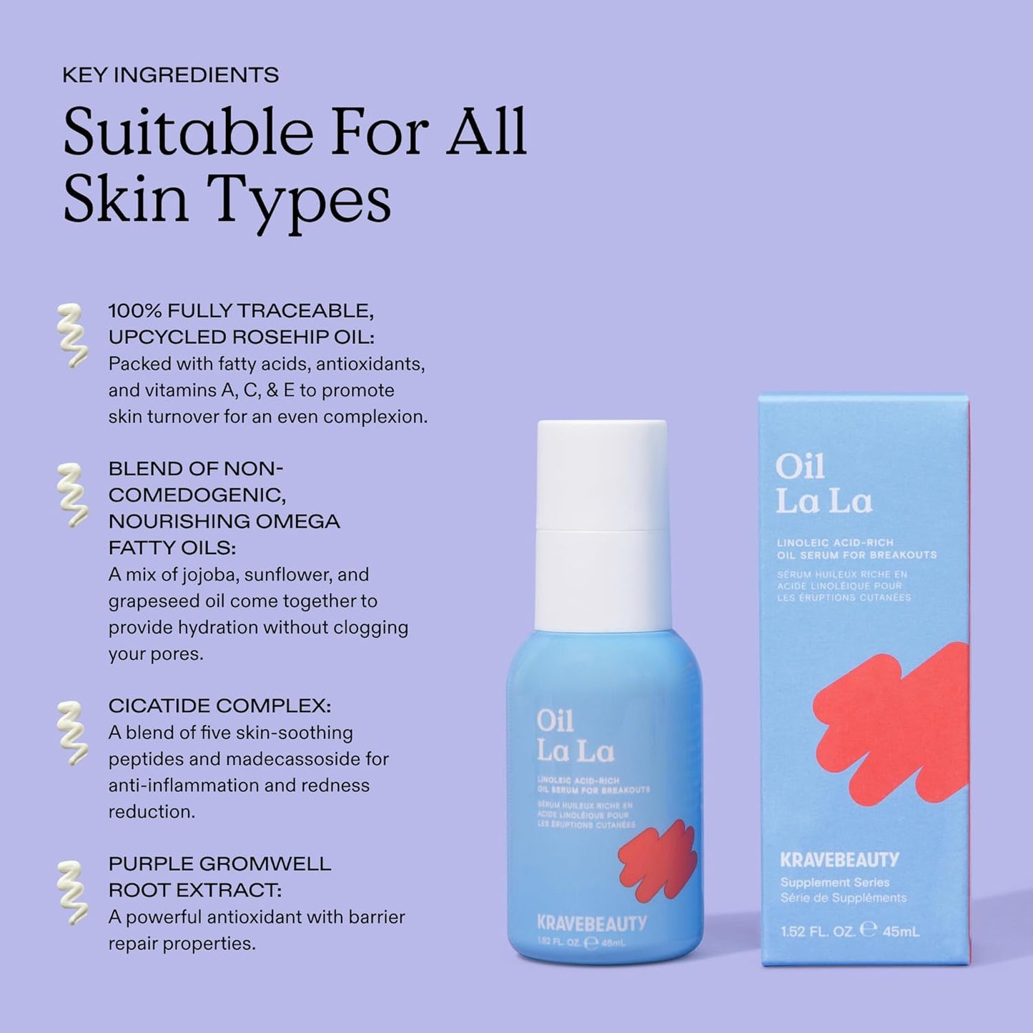 KraveBeauty Oil La La, Linoleic Acid-Rich Oil Serum For Breakouts & Clogged Pores, Contains Non-Comedogenic Oils, Improves Dark Spots & Scars, Vegan & Cruelty Free, 1.52 fl oz