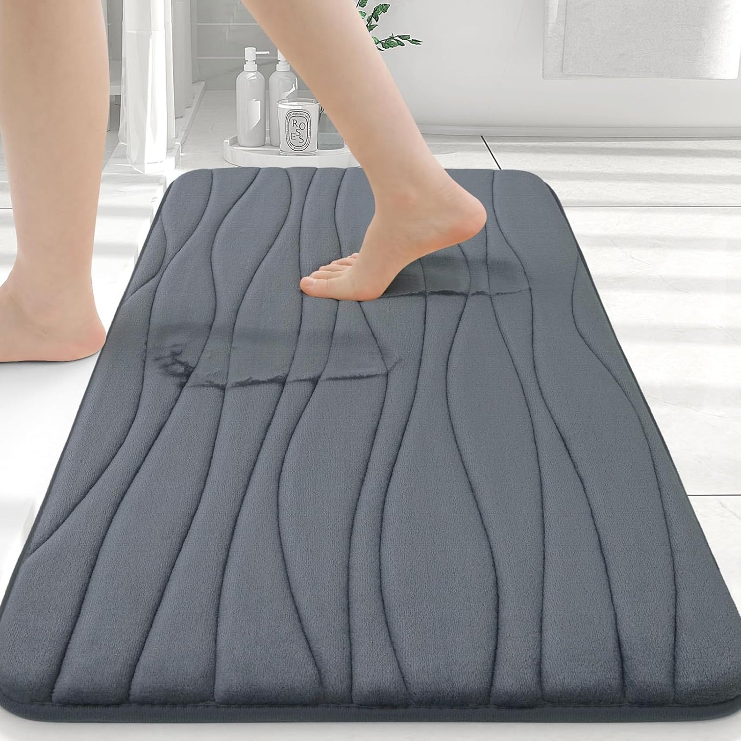Buganda Memory Foam Bathroom Rug Mat 30x20, Extra Soft and Absorbent Bath Mats, Non-Slip and Machine Washable Bath Rugs for Bathroom Floor,Tub and Shower, Dark Grey