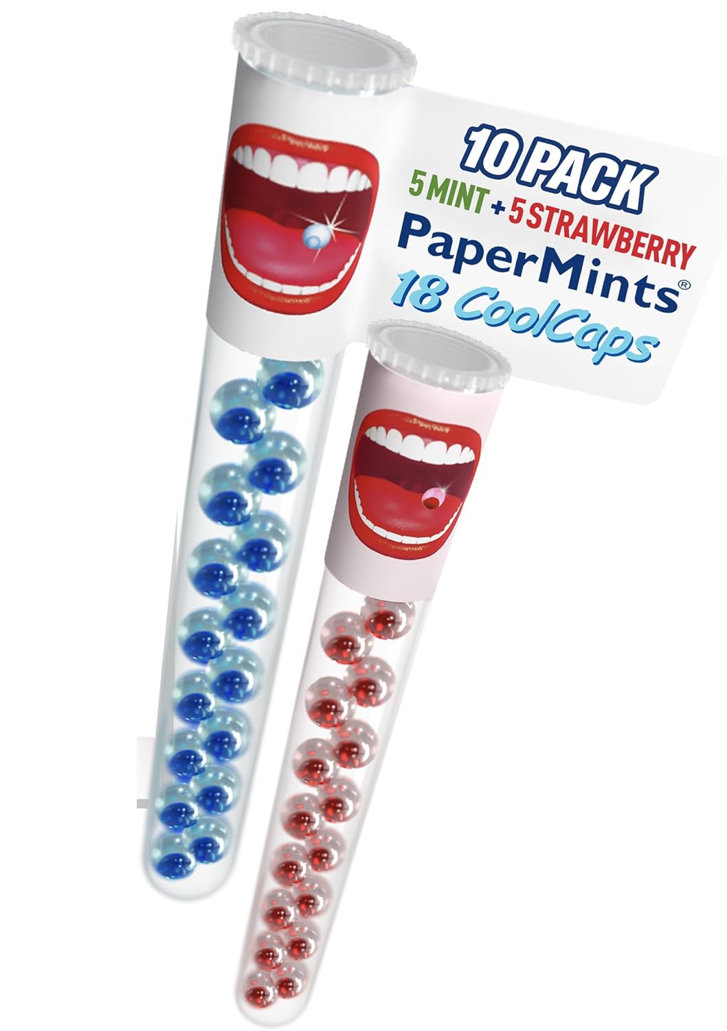 PaperMints CoolCaps Instant Fresh Breath Mints Sugar-Free Breath Freshener, Chronic bad breath treatment for adults, Dry Mouth product. Variety pack - 10 Tubes of 18 capsules