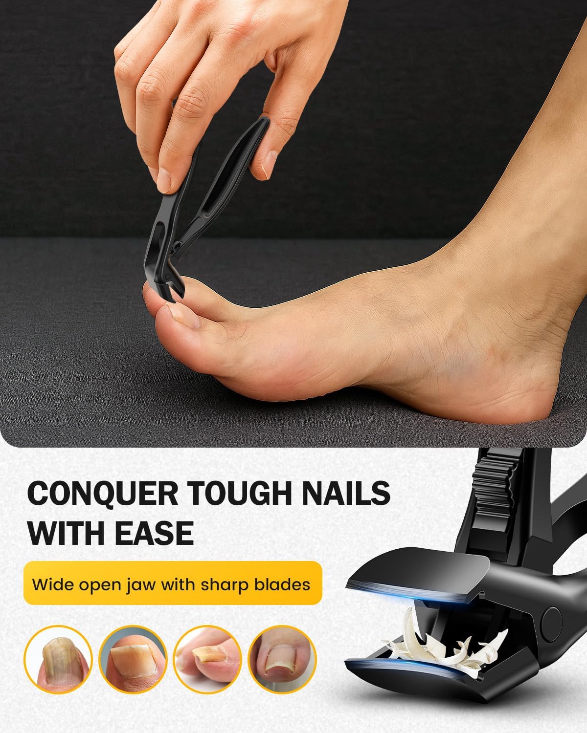 BEZOX Toe Nail Clippers for Thick Nails for Seniors with Safety Lock – Ergonomic Design Curved Cutting Jaw Toenail Clippers for Thick Nails for Comfortable, Safe, and Precise Trimming - Black