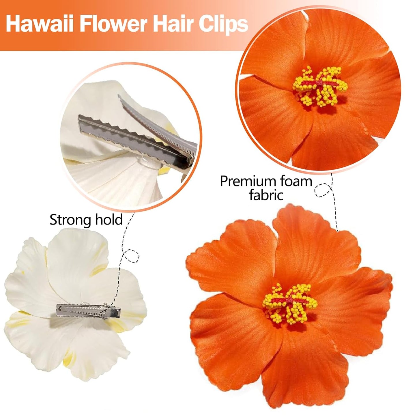 6 Colors Hawaiian Flower Hair Clips for Women，Plumeria Hair Clip for Thick and Thin Hair, Beach Tropical Hair Clips for Women and Girls