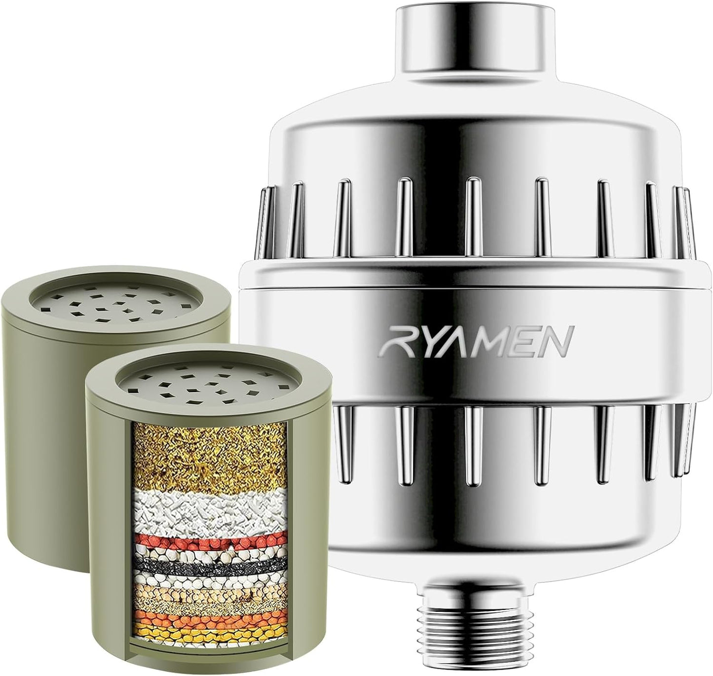 Ryamen Heavy Duty Shower Filter, Shower Water Filter, 99% REMOVAL Shower Head Filter for Hard Water, Heavy Metals, Chlorine, Enhanced Water Filtration for Healthier Skin and Hair (Silver)