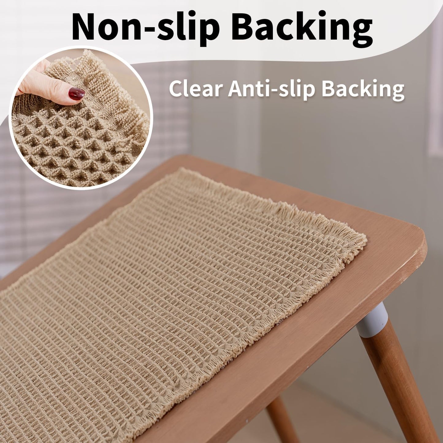 Waffle Bath Mat - Boho Bathroom Rugs Non Slip Washable, Super Absorbent & Quick Dry, Soft Bath Mat Farmhouse Bathroom Decor, 24'' x 48'', Khaki