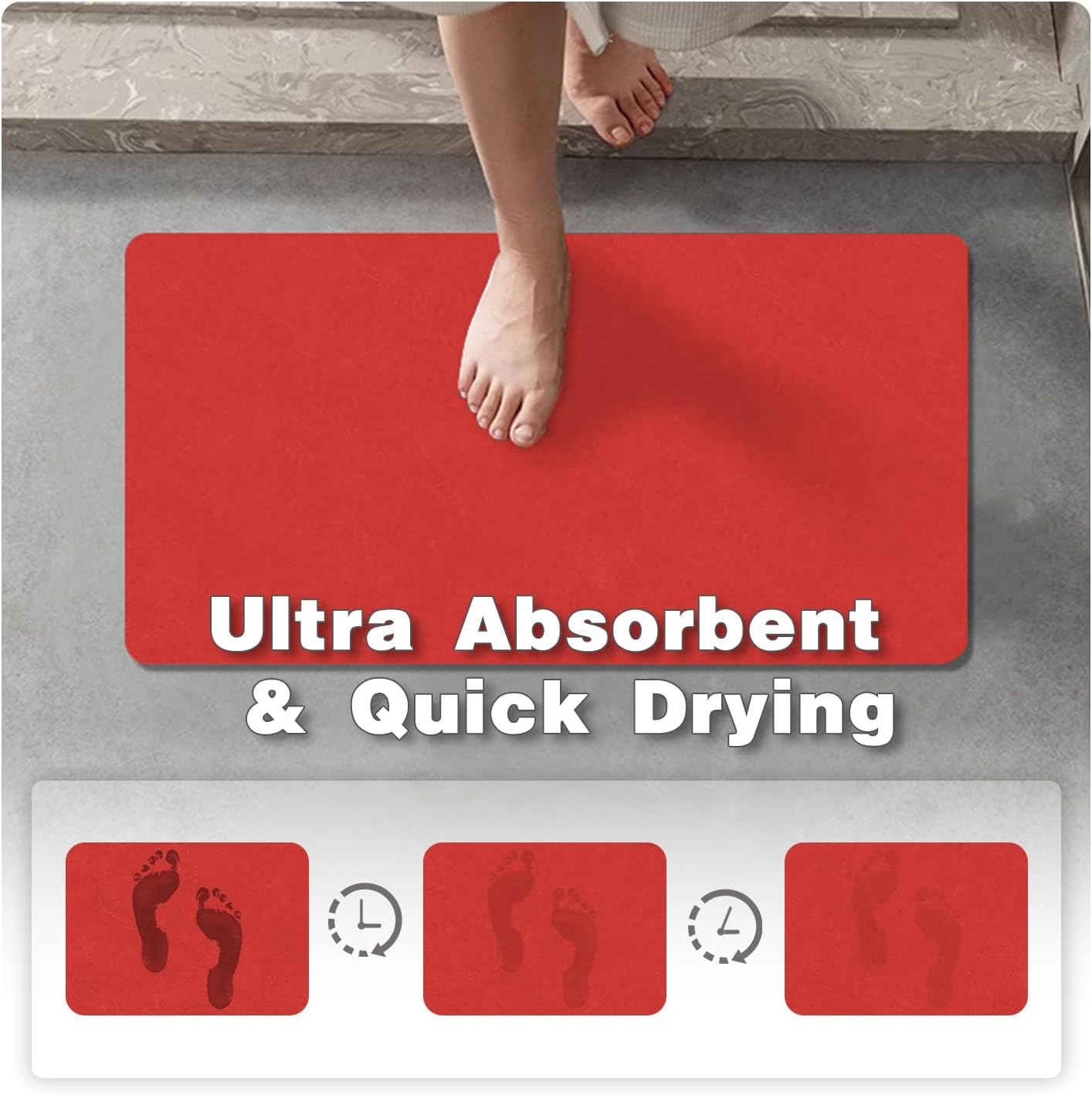 Christmas Bath Mat, Red Bathroom Rugs Non Slip Washable Thin Absorbent Bath Mat Fits Under Door Bathroom Floor Mat Perfect for Bath, Shower, or Sink 24"x36" Red