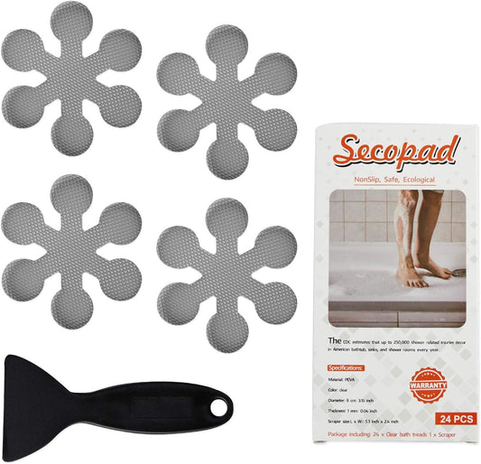 Bathtub Stickers Non-Slip, 12 PCS Grey Safety Shower Treads Adhesive Appliques with Premium Scraper