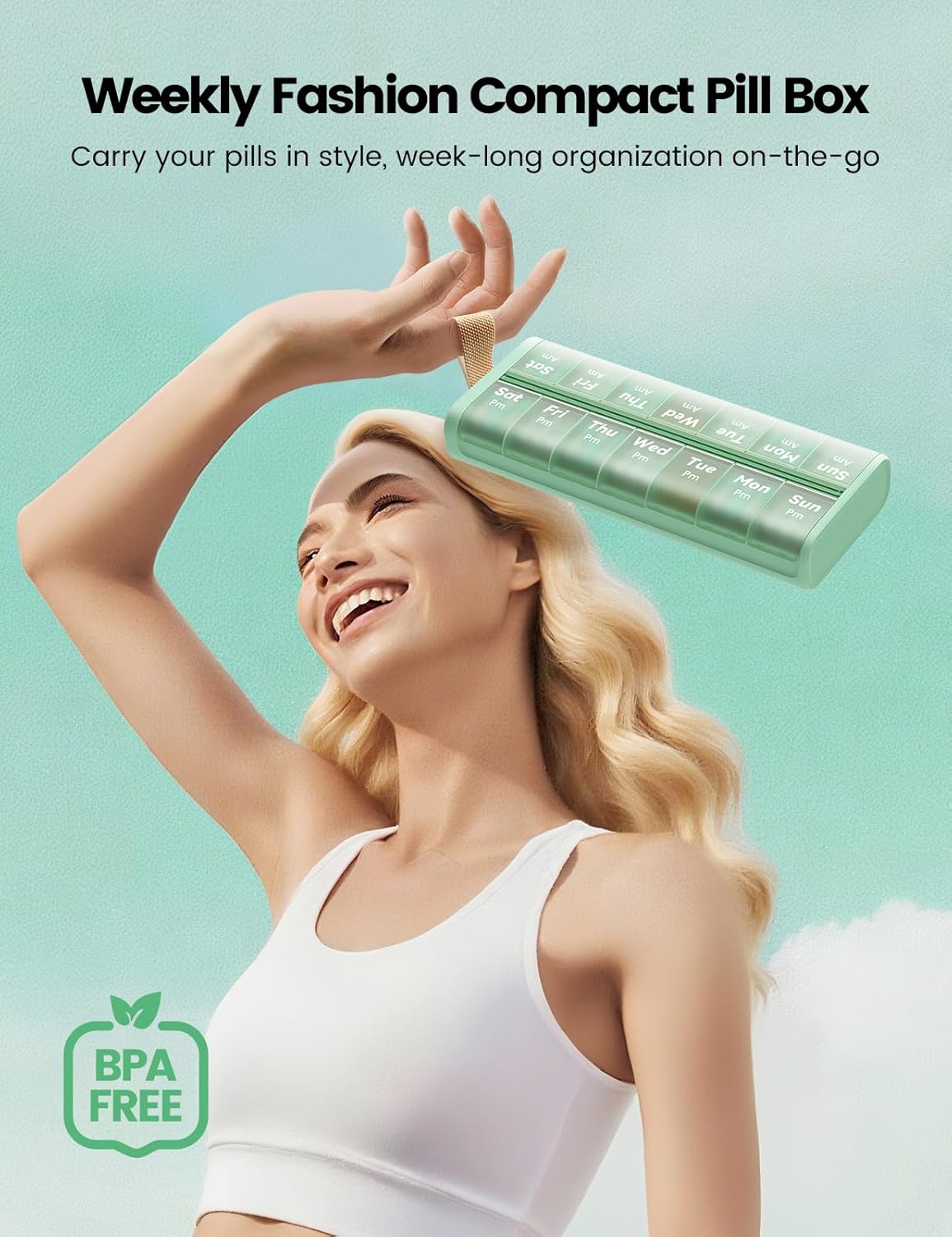 Weekly Pill Organizer AM PM 7 Day Pill Box, Large 2 Times a Day Medicine Case with Carry Handle, Moisture-Proof Desiccant & Secure Easy-Open Lids for Vitamins and Supplements