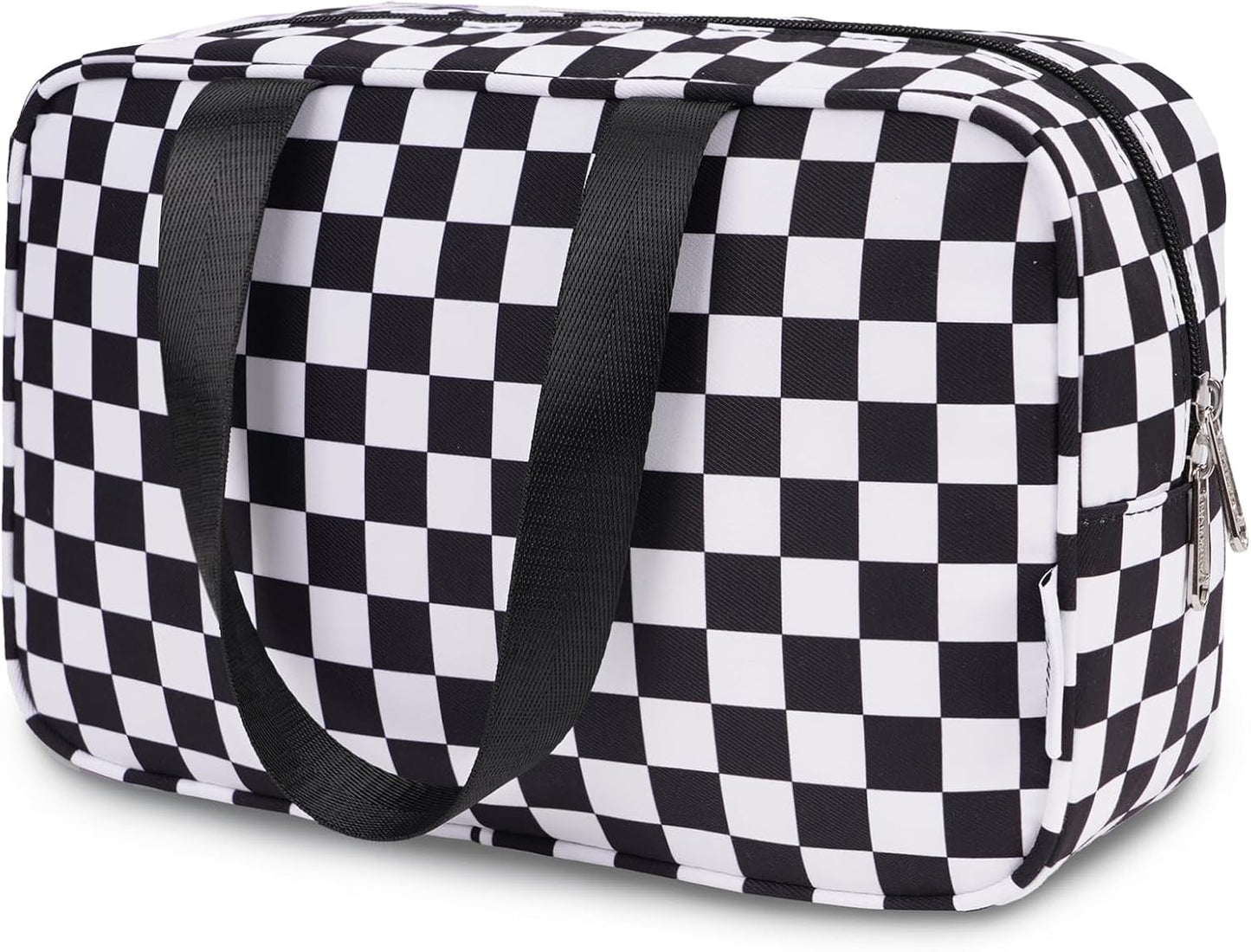 Narwey Large Toiletry Bag Women Cosmetic Bag Travel Makeup Bag Organizer Medicine Bag for Toiletries Essentials Accessories (Black Checkerboard, Large)