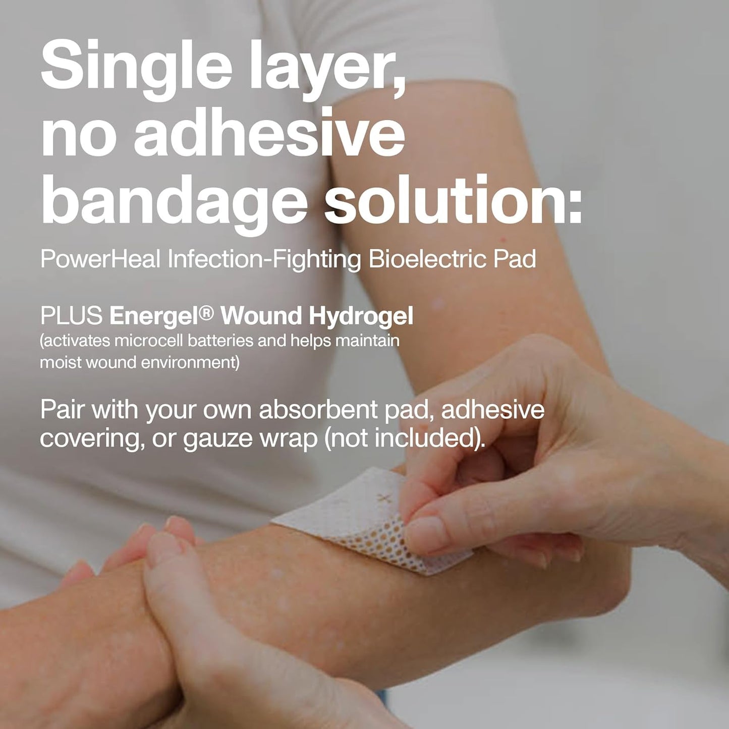 PowerHeal Bioelectric Bandage Kit for Wound Care & Healing – Single Layer No Adhesive Includes Wound Hydrogel, Can Be Cut to Fit – for Cuts, Abrasions, Blisters, Burns – 4-Pack, 2” x 2”