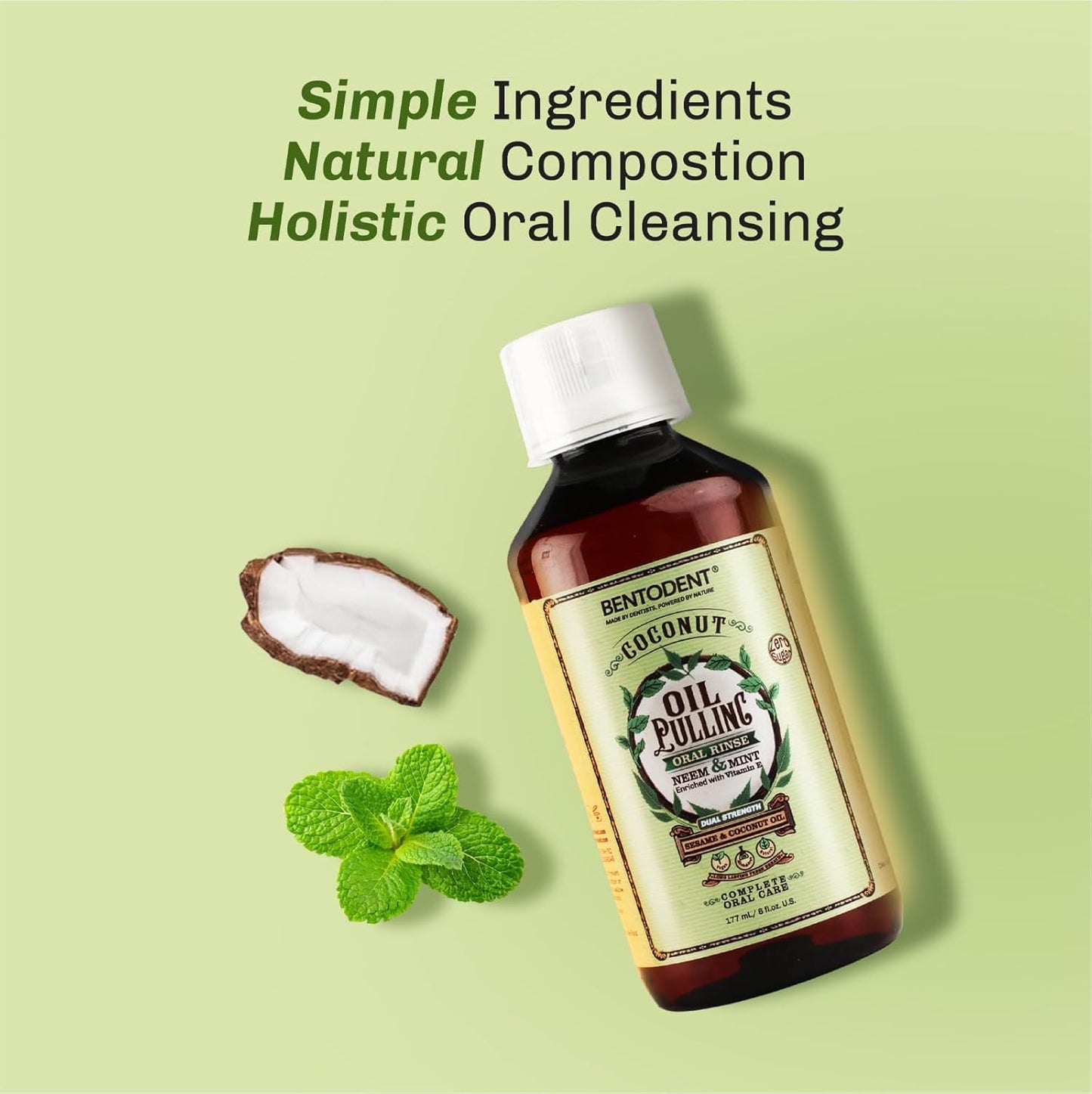 Bentodent Fluoride Free Mineral Toothpaste with Natural bentonite Clay, 100 g and Organic Coconut Sesame Oil Pulling with neem, 177ml for Fresh Breath and Teeth whitening, Vegan