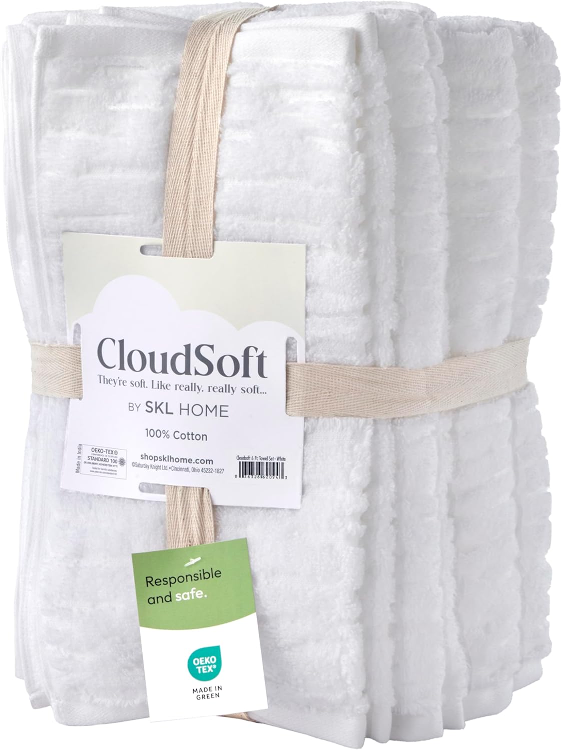 SKL Home CloudSoft Cotton Luxury 6-Piece Towel Set, White