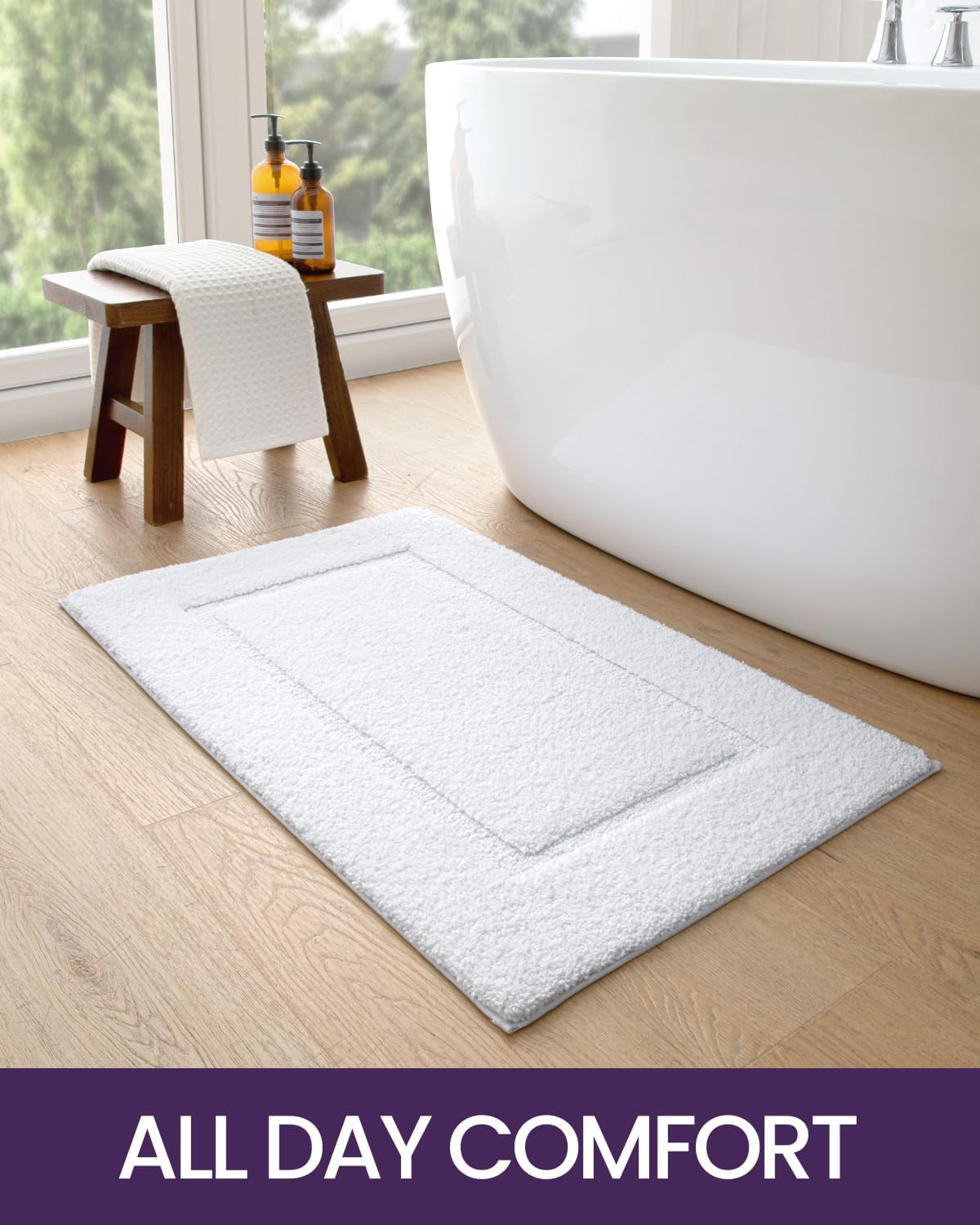 DEXI Bathroom Rugs 36x24, Washable Non Slip Bath Mat for Shower Floor, Absorbent Quick Dry Bathmat with Rubber Backing, Ultra Soft Plush Carpet for Tub, White