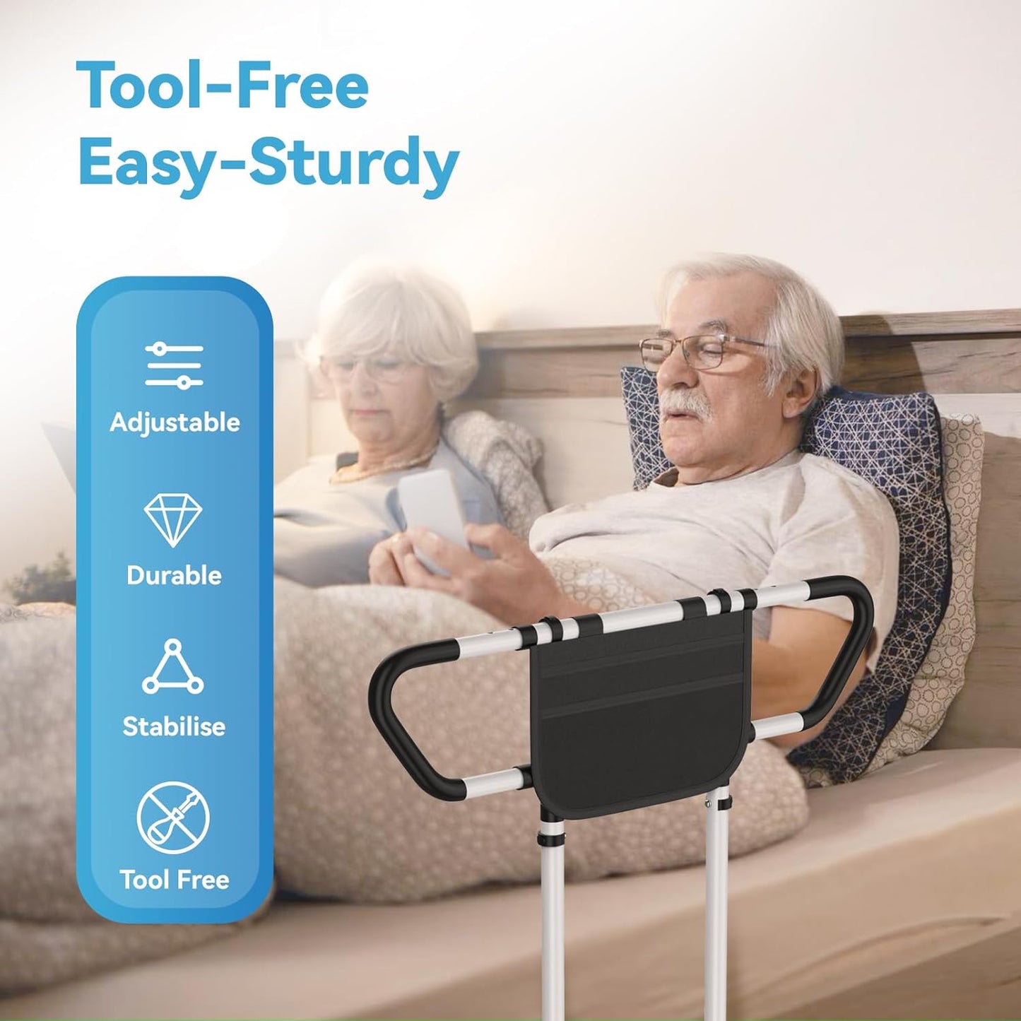 Bed Rails for Elderly Adults Safety, ASTM F3186-17 Certified 400lbs Capacity Adjustable Bed Assist Rail with Storage Bag, Non-Slip Handles - Fits Twin, Full, Queen, King Bed