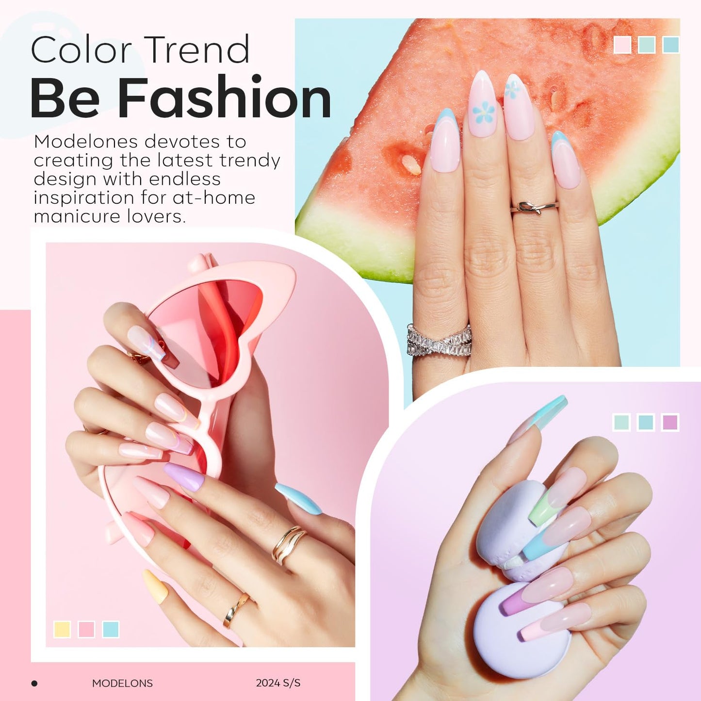 Modelones Pink Acrylic Powder Kit - 6 Colors Pastel Yellow Blue Purple Macaron Spring Cover Powder for Nail Art Extension - No Lamp Needed (A3-PearlyMint Frost)